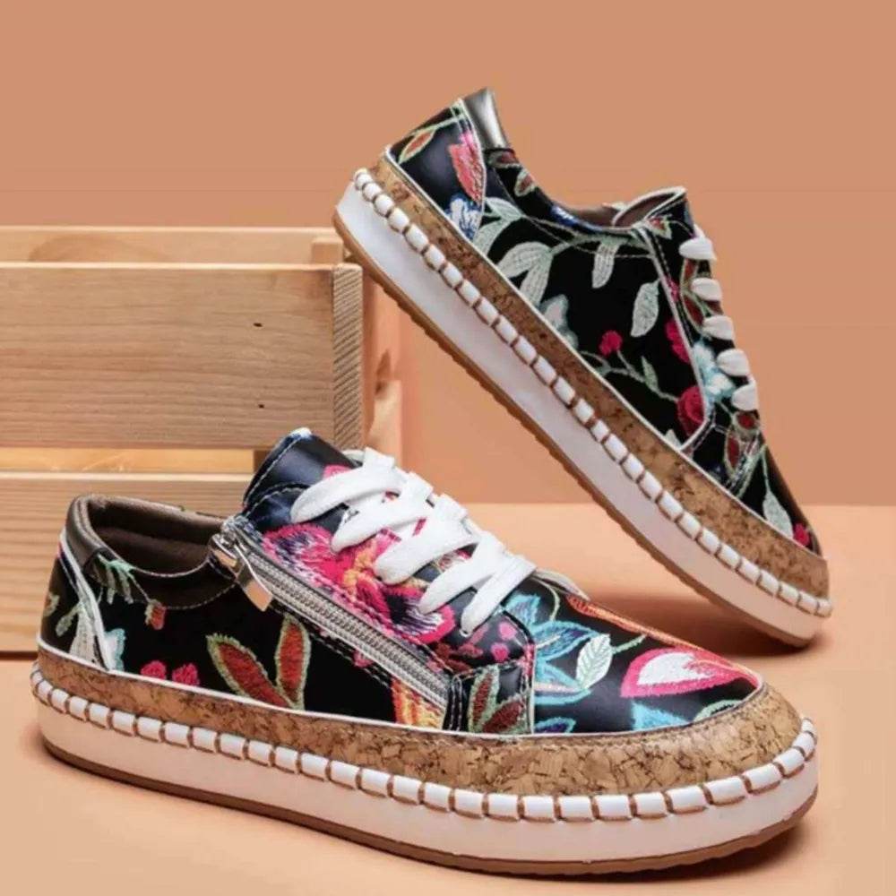 PU Leather Round Toe Flats Sneakers - ELY VESSA LLC