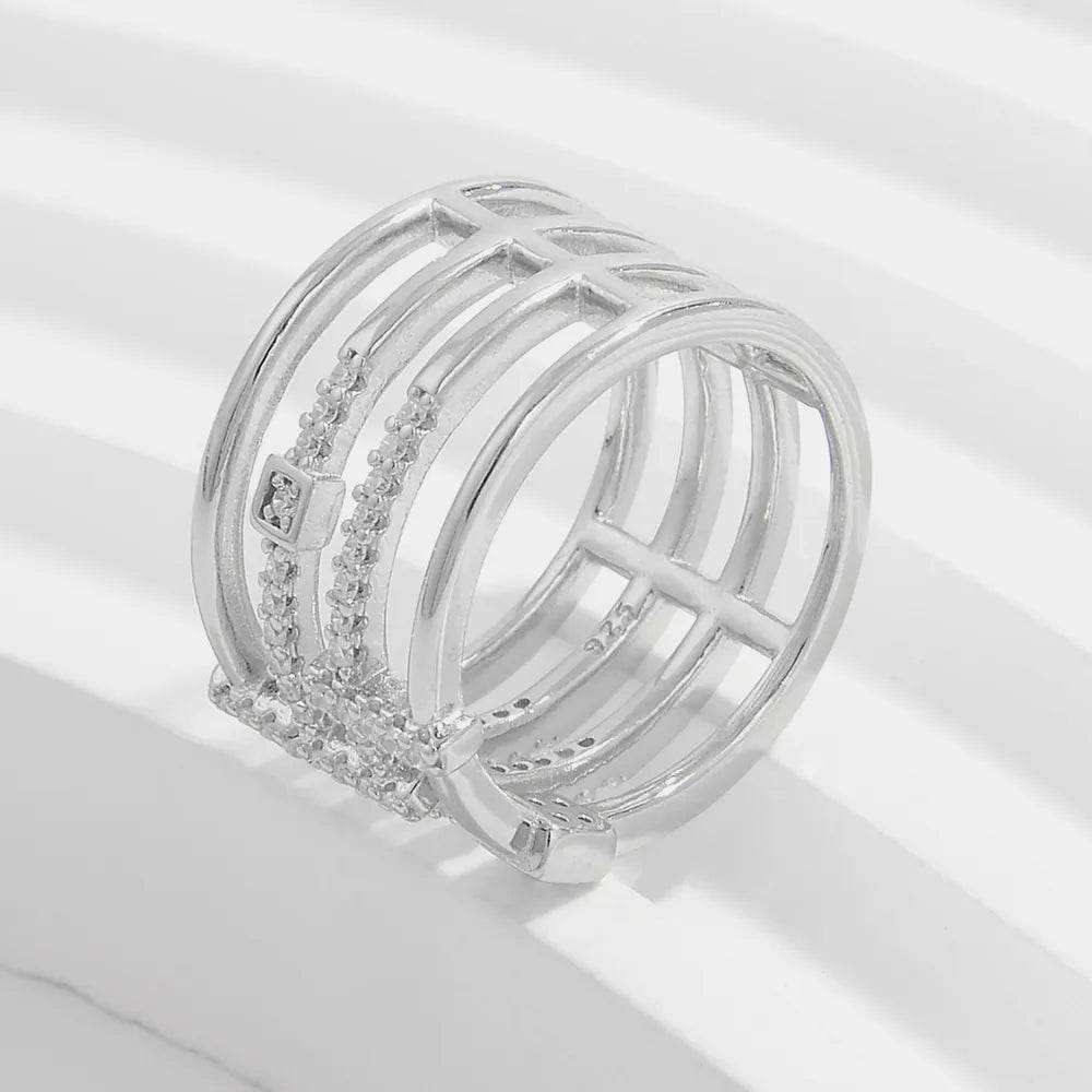 925 Sterling Silver Inlaid Zircon Ring - ELY VESSA LLC