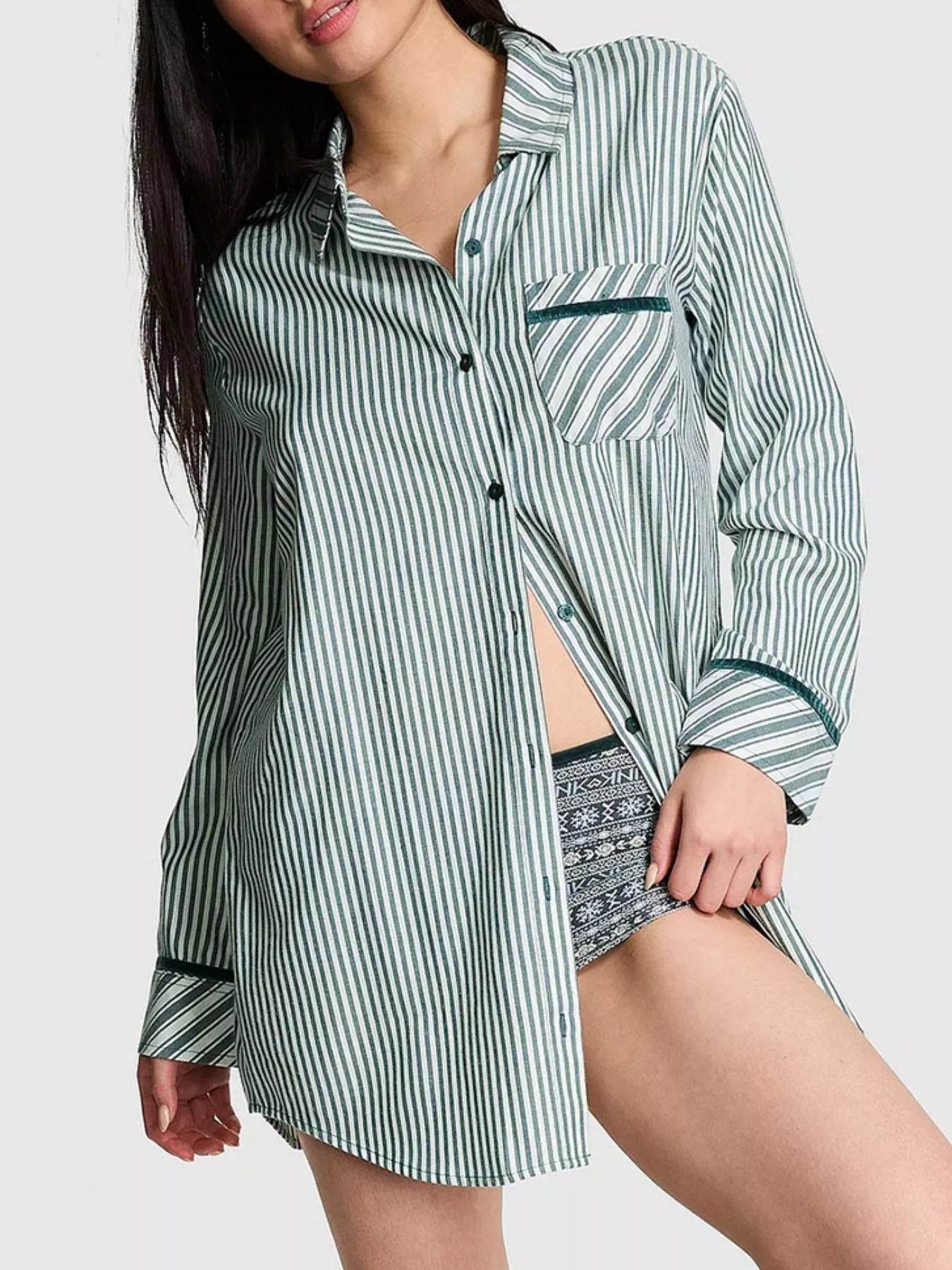 Striped Long Sleeve Button-Up Shirt - ELY VESSA LLC