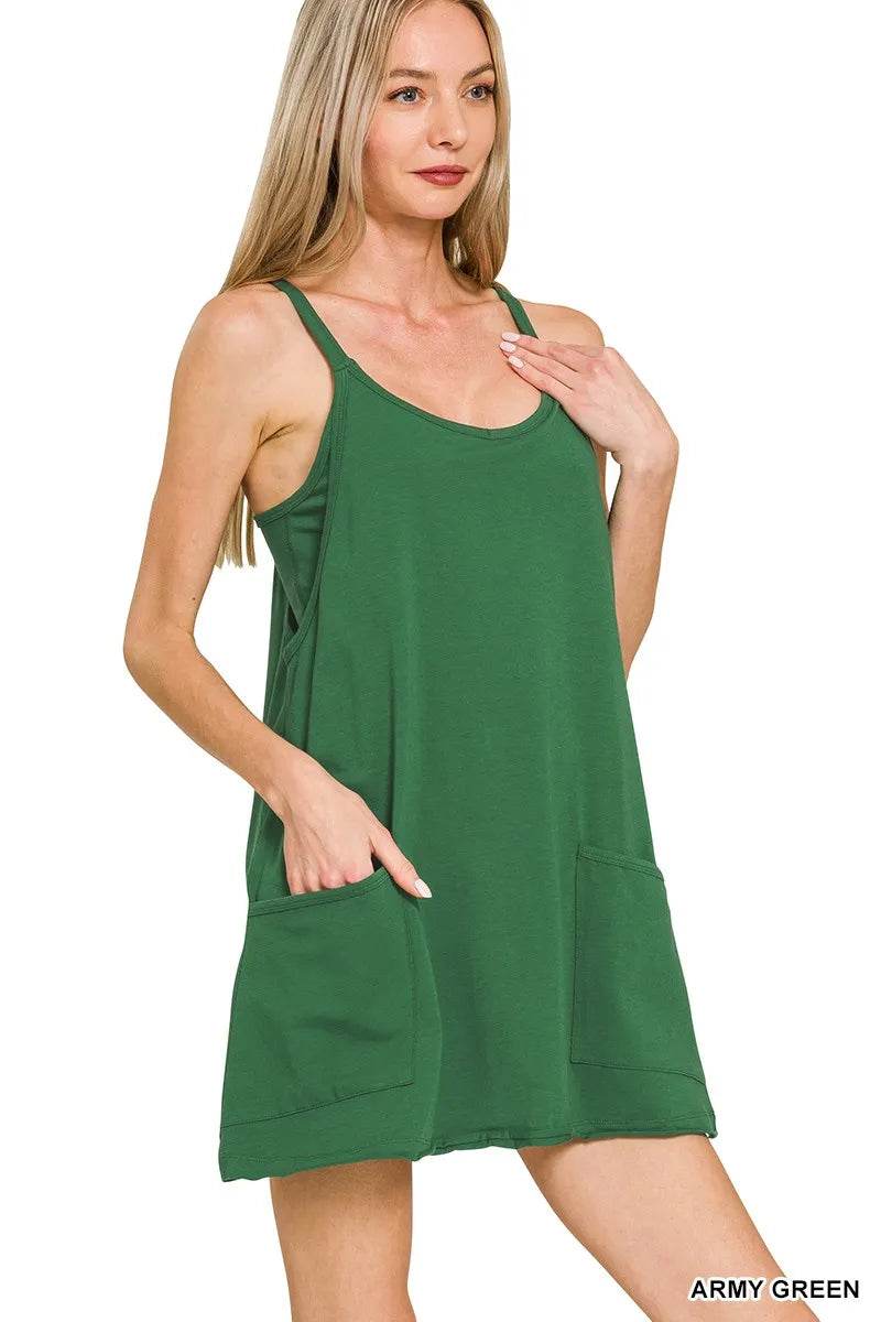 Zenana Cami Mini Dress with Built-in Romper Liner - ELY VESSA LLC