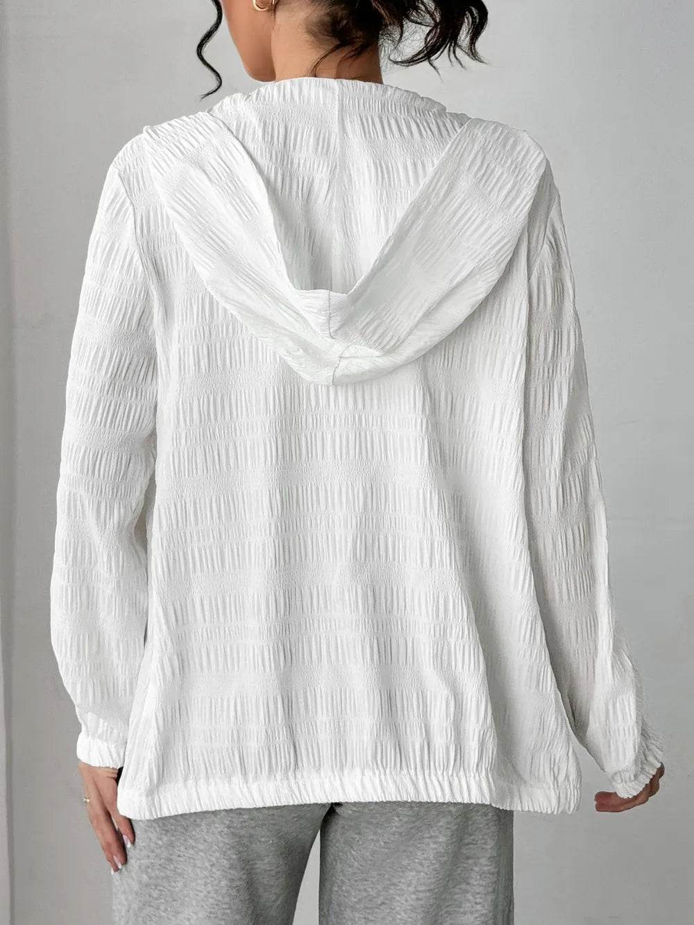 Texture Zip Up Hooded Jacket - ELY VESSA LLC