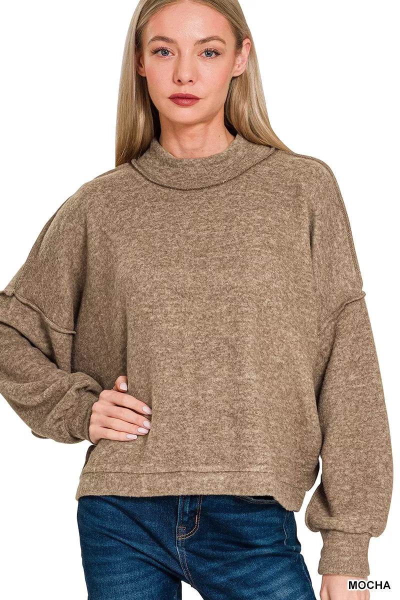 Zenana Brushed Melange Hacci Cropped Sweater - ELY VESSA LLC
