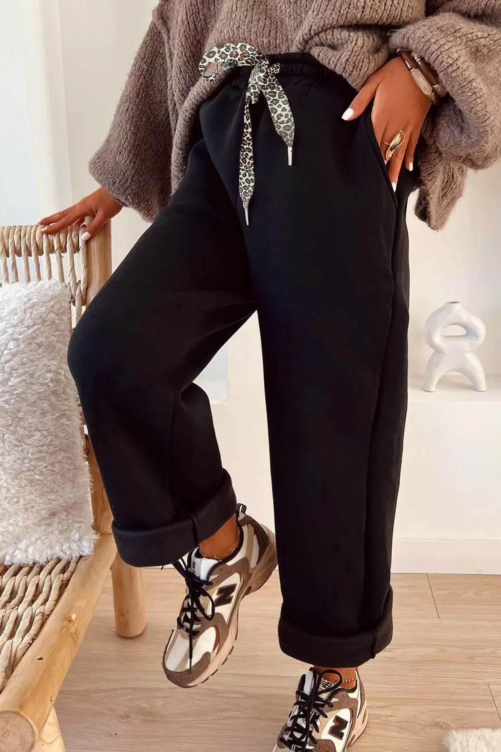 High-Waisted Straight Pants with Drawstring - ELY VESSA LLC