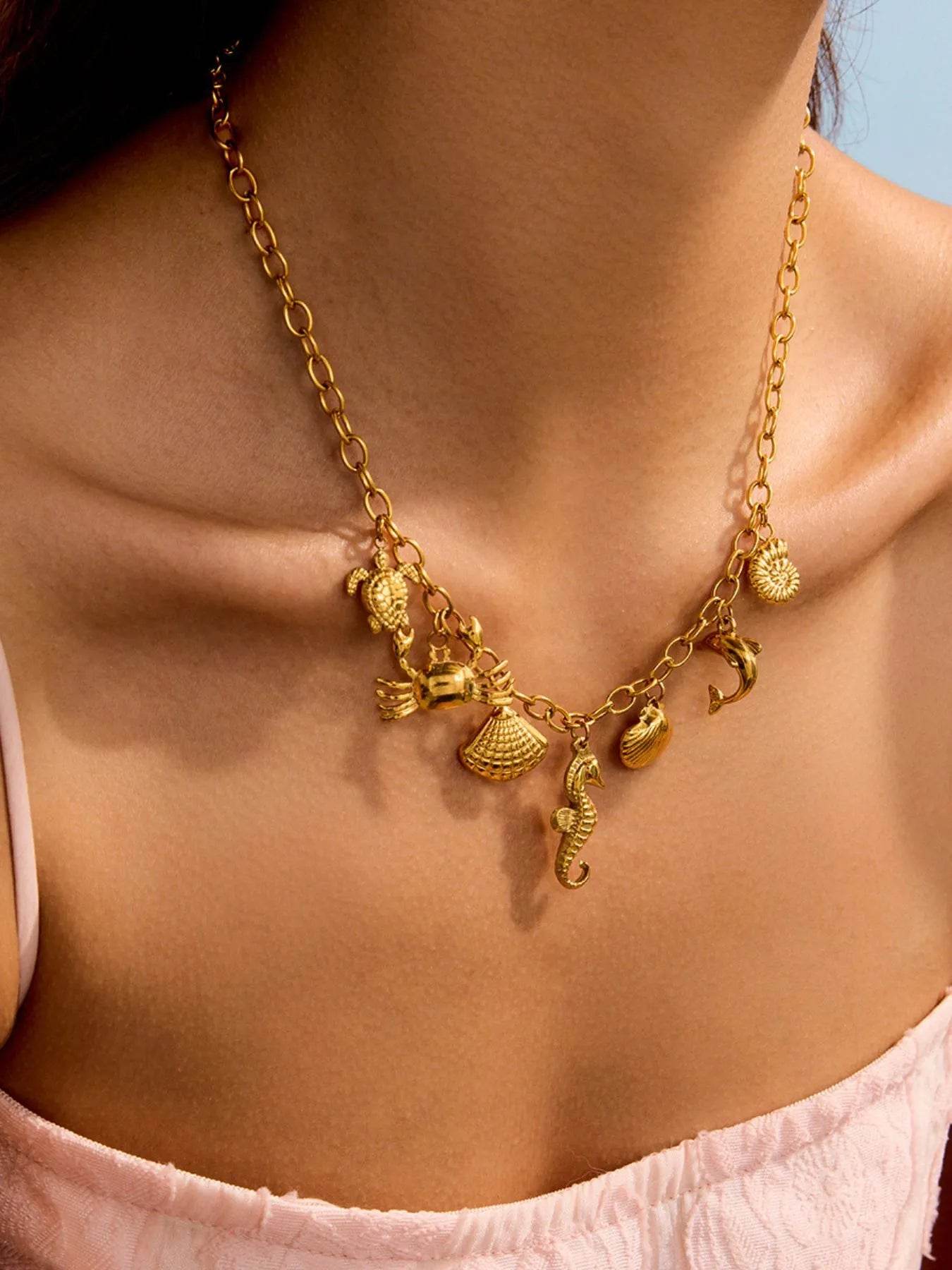 18K Gold-Plated Stainless Steel Ocean Theme Necklace - ELY VESSA LLC