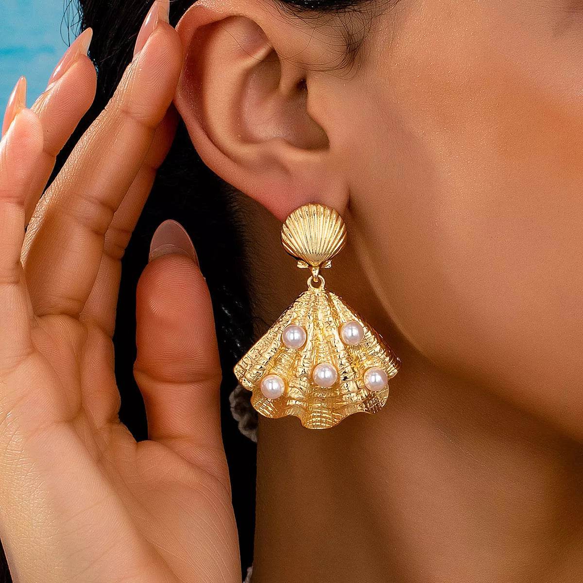 18K Gold-Plated Shell Pearl Drop Earrings - ELY VESSA LLC