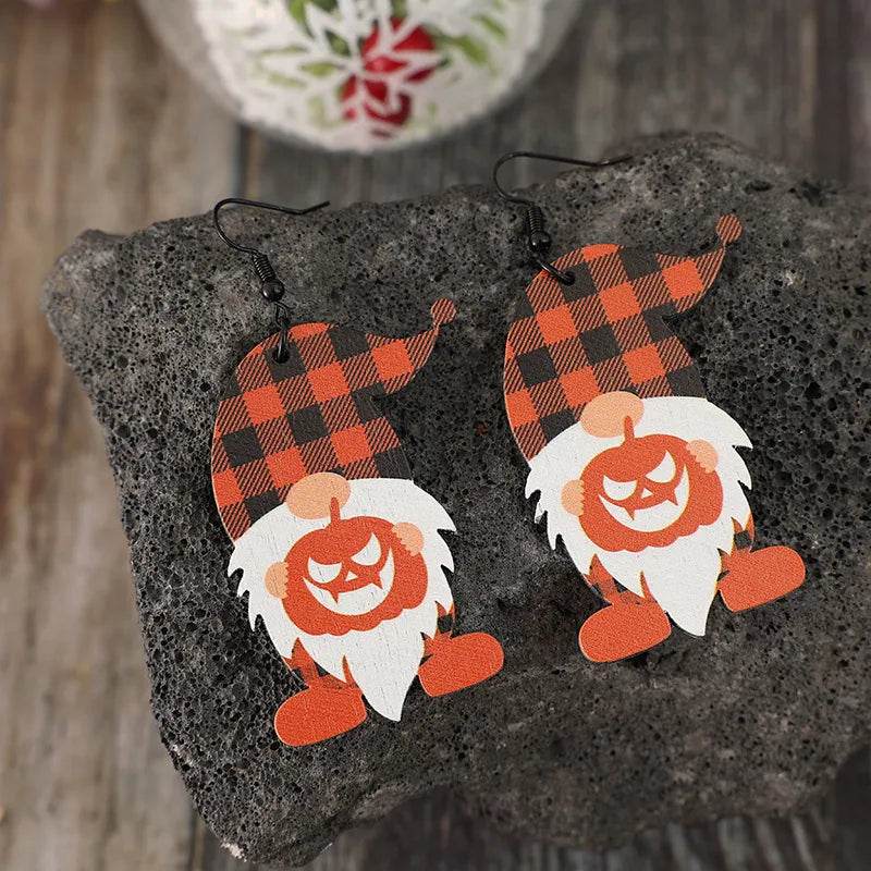 Wooden Dwarfs Pumpkin Dangle Earrings - ELY VESSA LLC