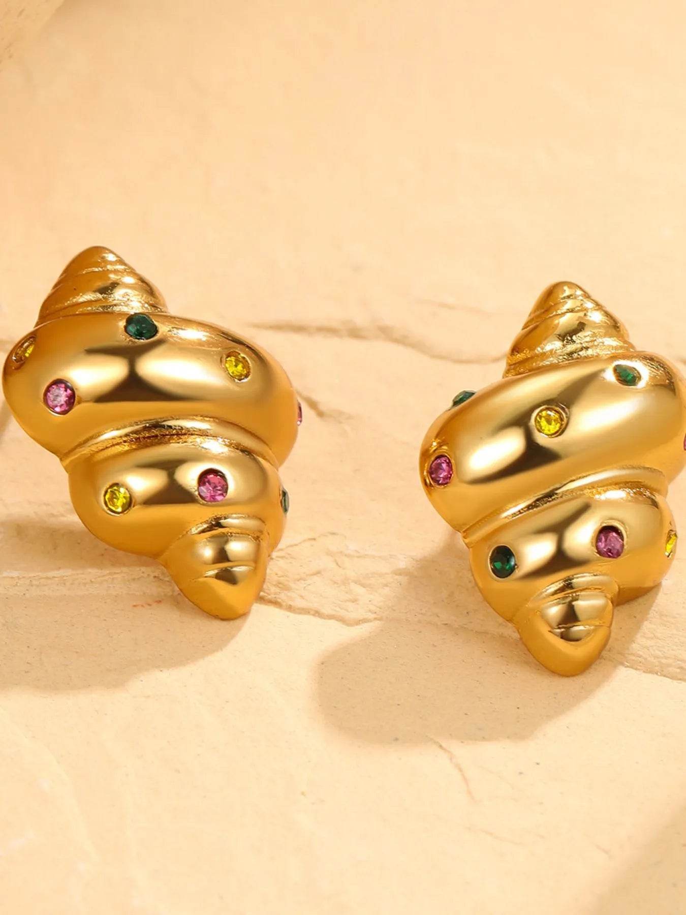 18K Gold-Plated Inlaid Zircon Spiral Earrings - ELY VESSA LLC