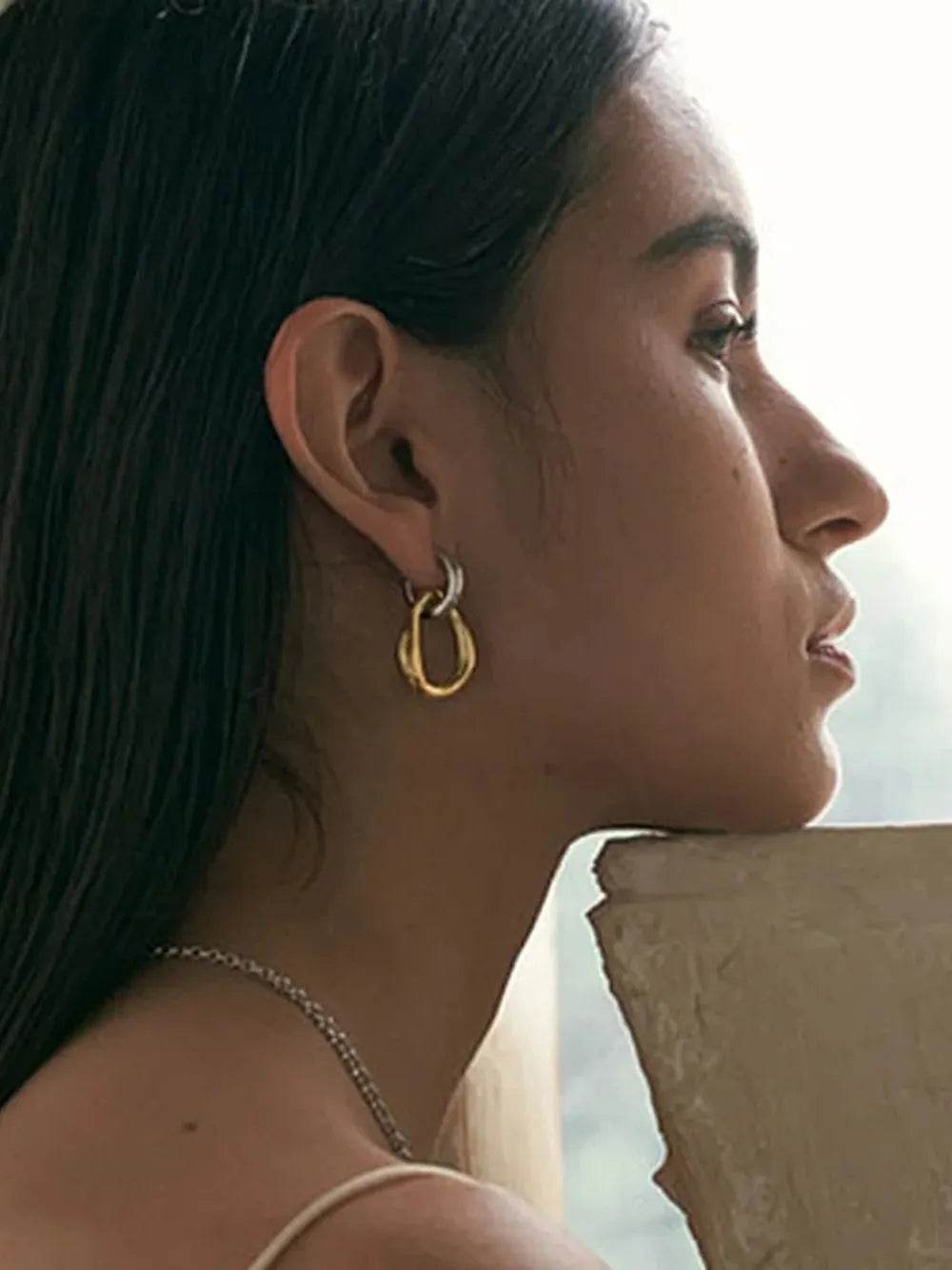 18K Gold-Plated Stainless Steel Contrast Asymmetrical Earrings - ELY VESSA LLC