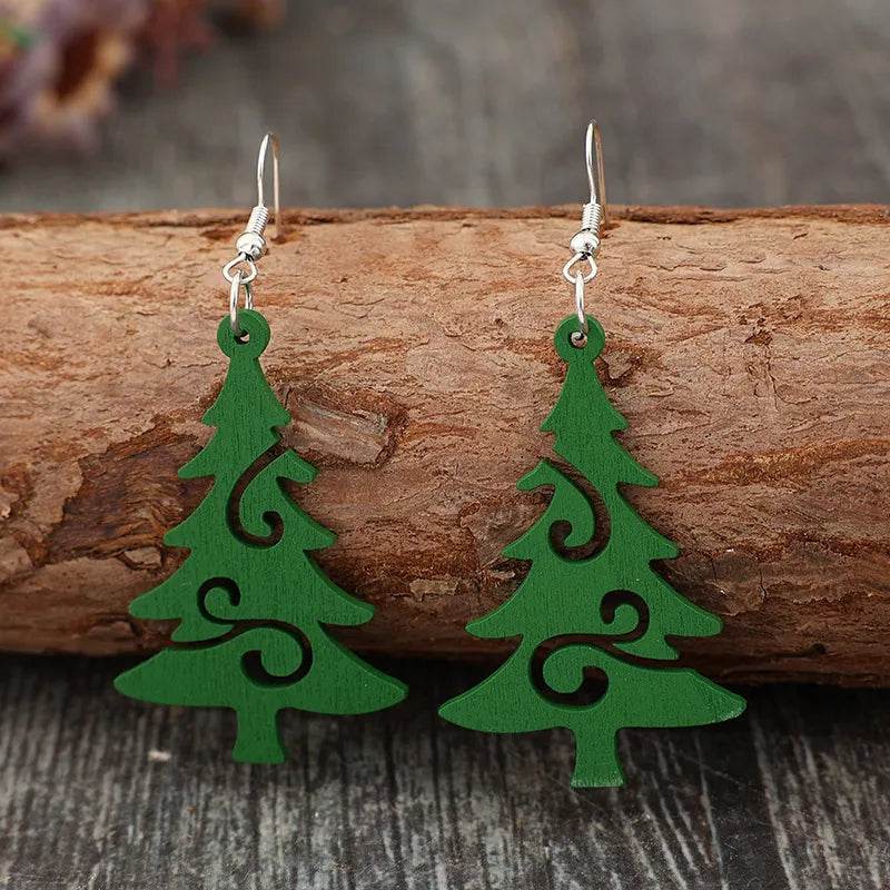 Christmas Tree Wooden Earrings - ELY VESSA LLC