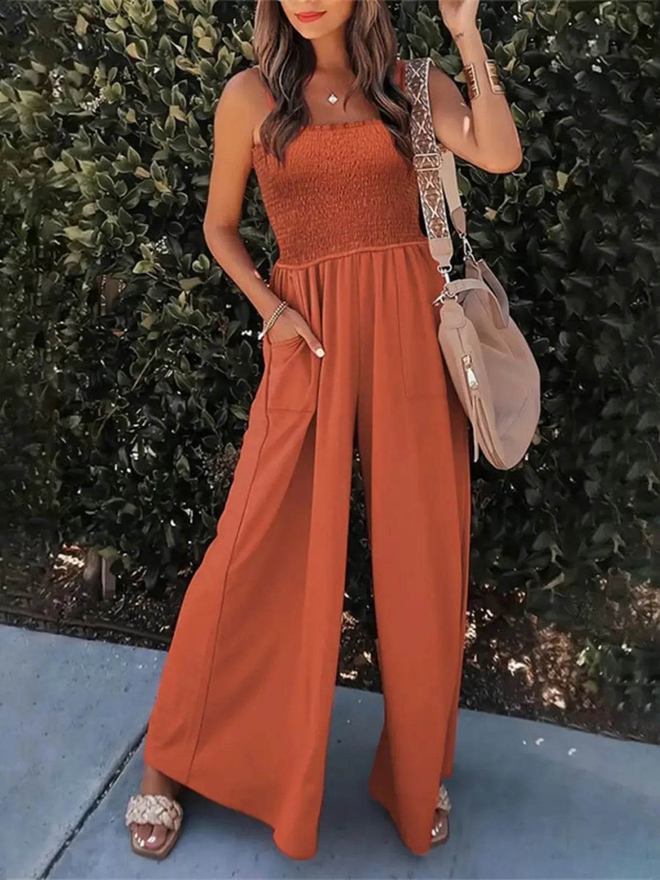 Smocked Wide Leg Jumpsuit - ELY VESSA LLC