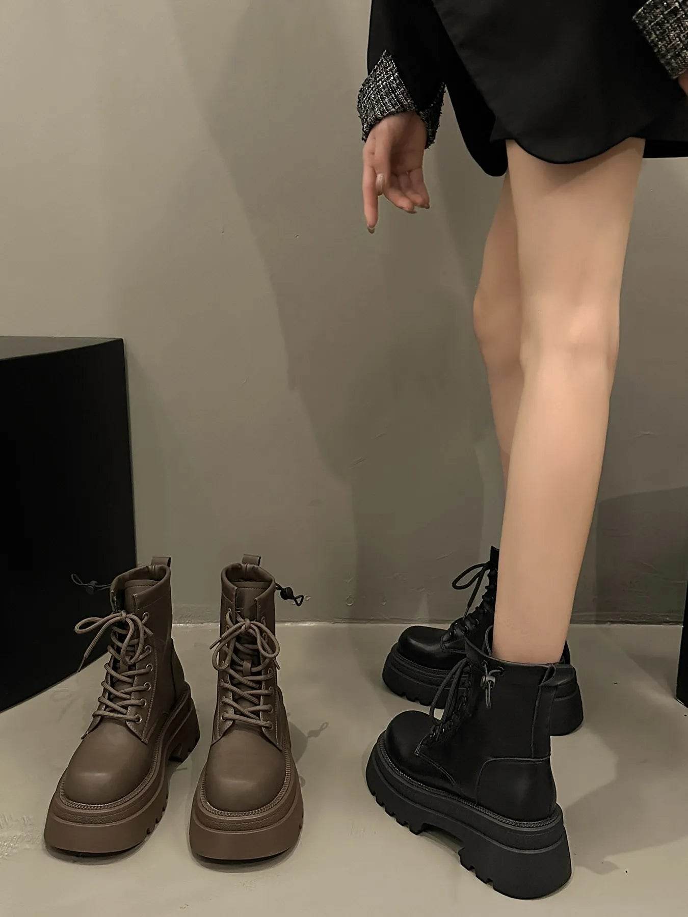 Lace Up Platform Boots - ELY VESSA LLC