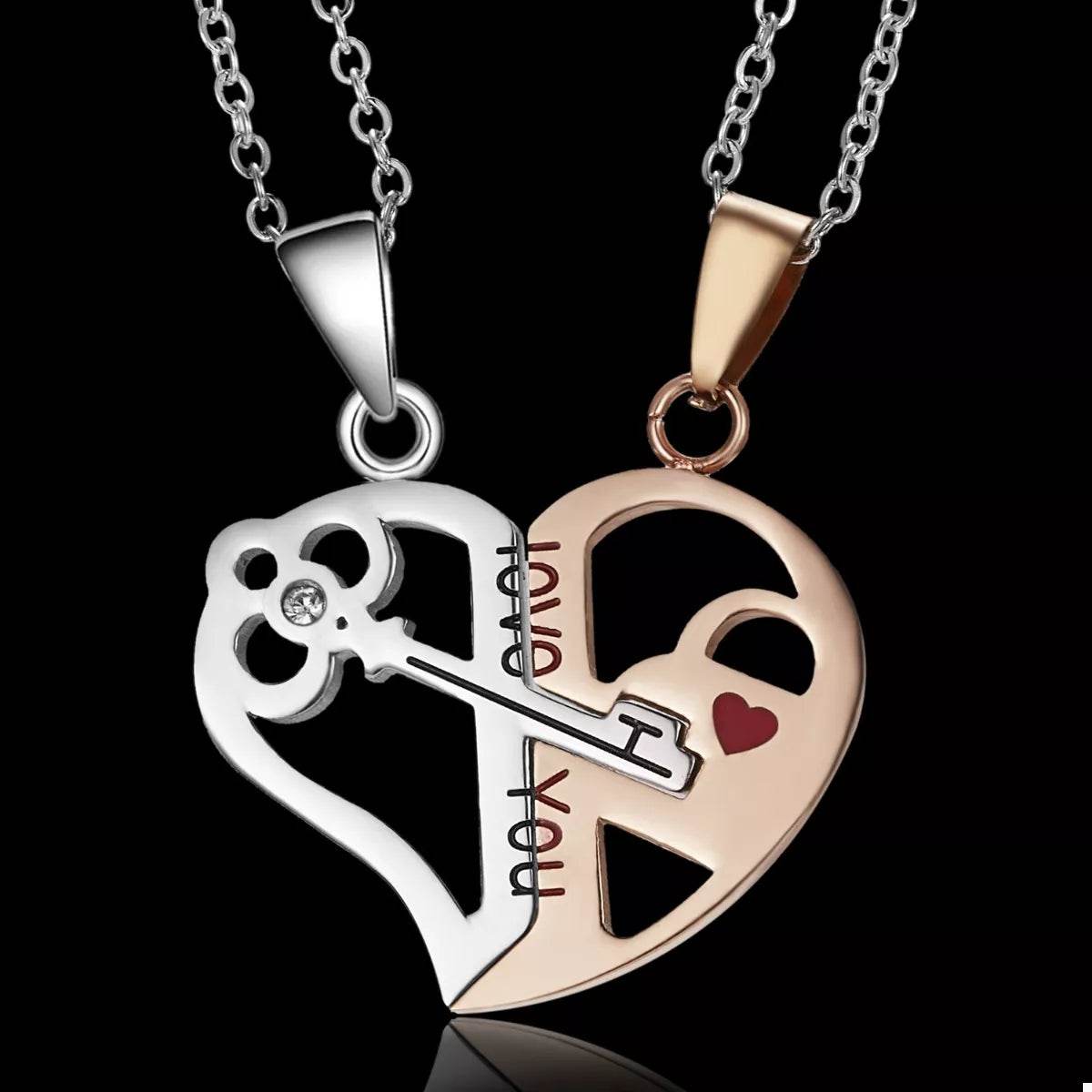 2 Piece Couple Heart Lock Key Necklace - ELY VESSA LLC