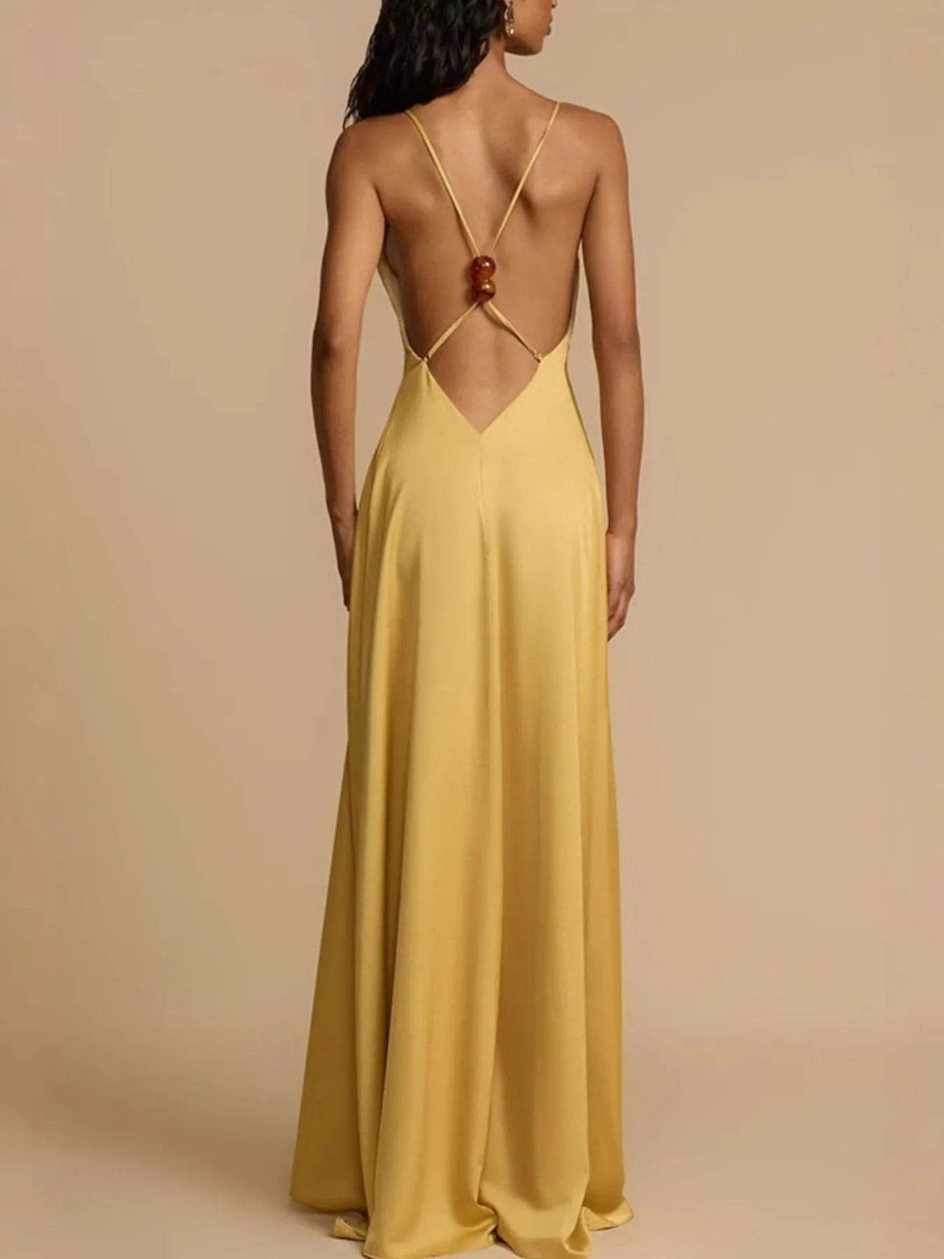 Deep V-Neck Maxi Dress - ELY VESSA LLC