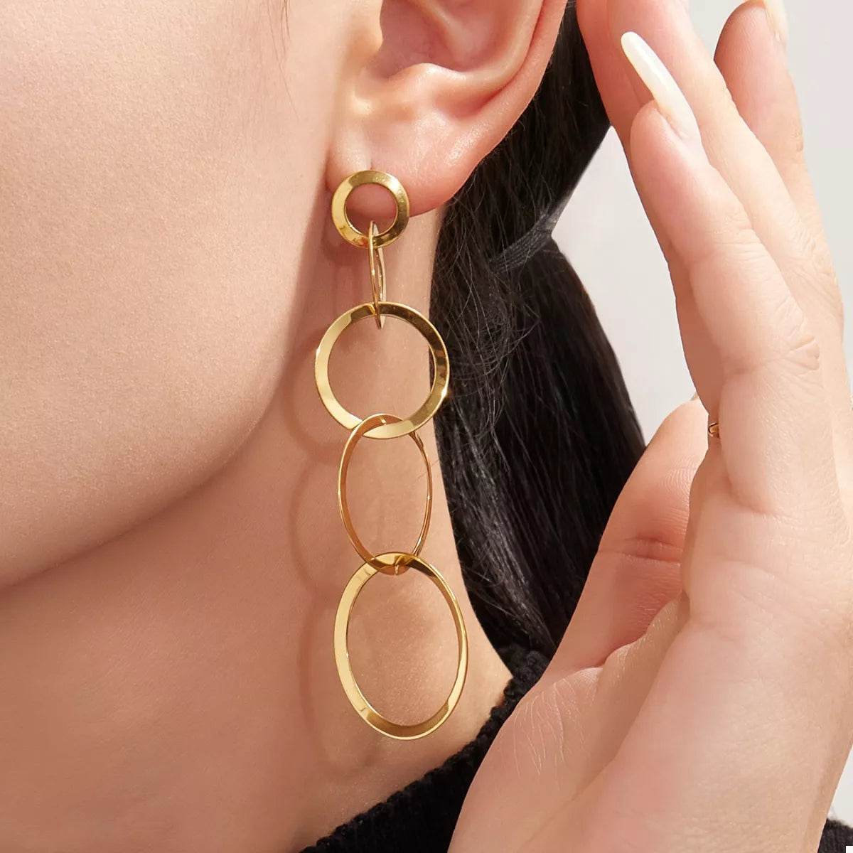 18K Gold-Plated Titanium Steel Round Earrings - ELY VESSA LLC