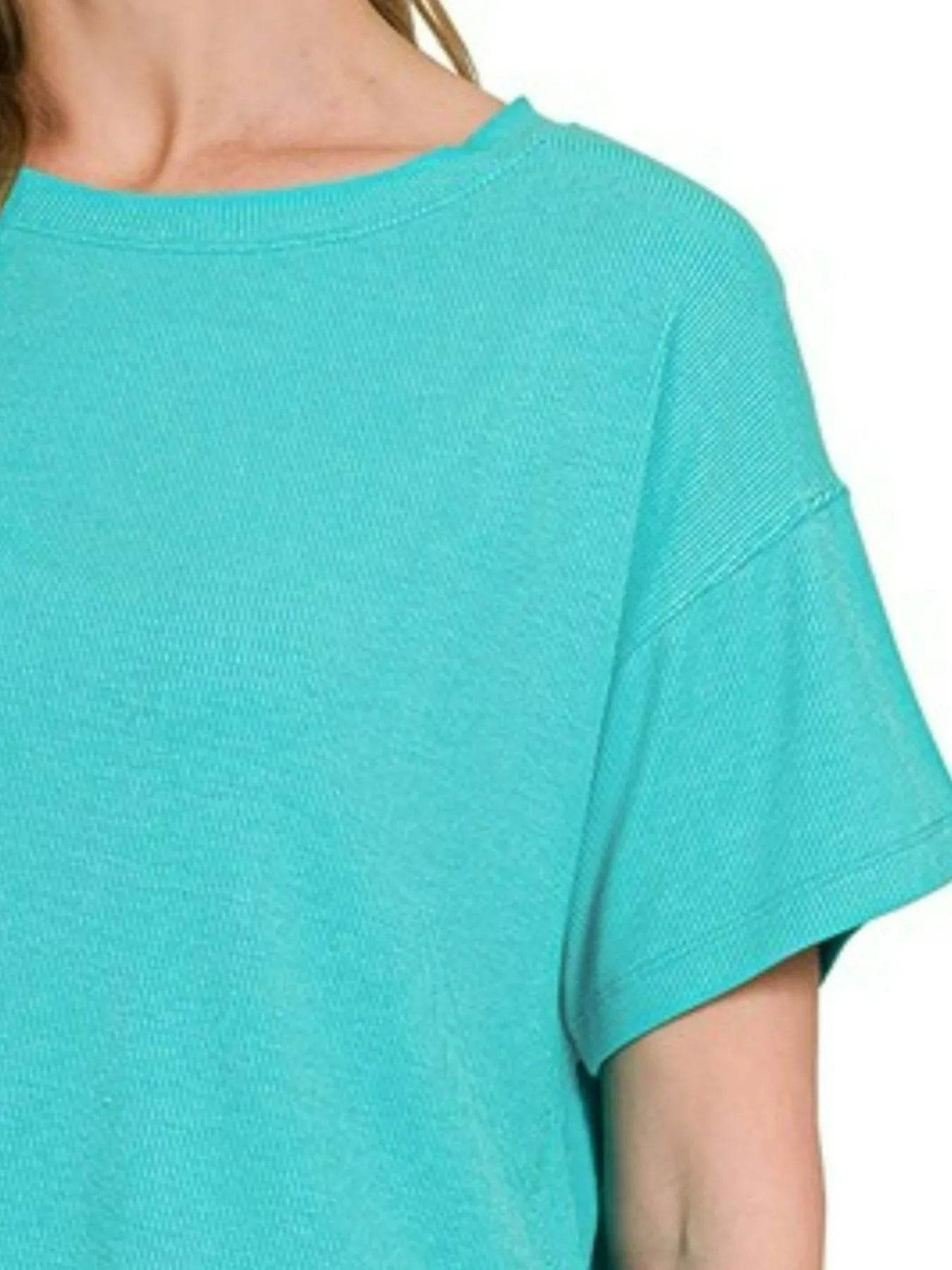 Zenana Ribbed Round-Neck Crop T-Shirt - ELY VESSA LLC