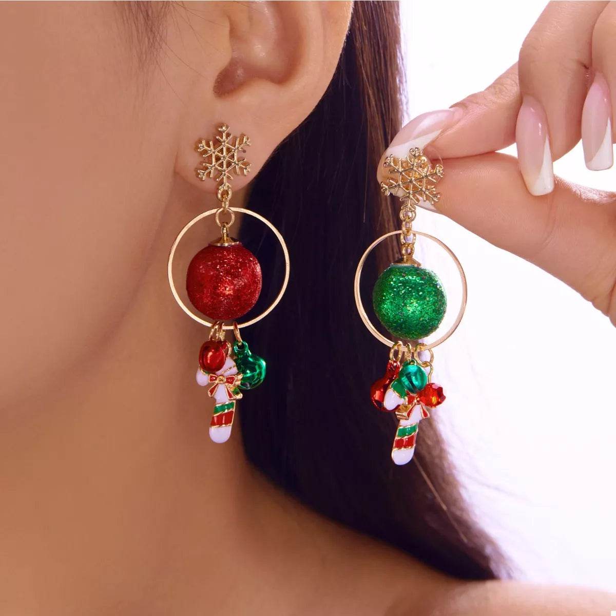 Christmas Snowflake Dangle Earrings with Colorful Beads - ELY VESSA LLC