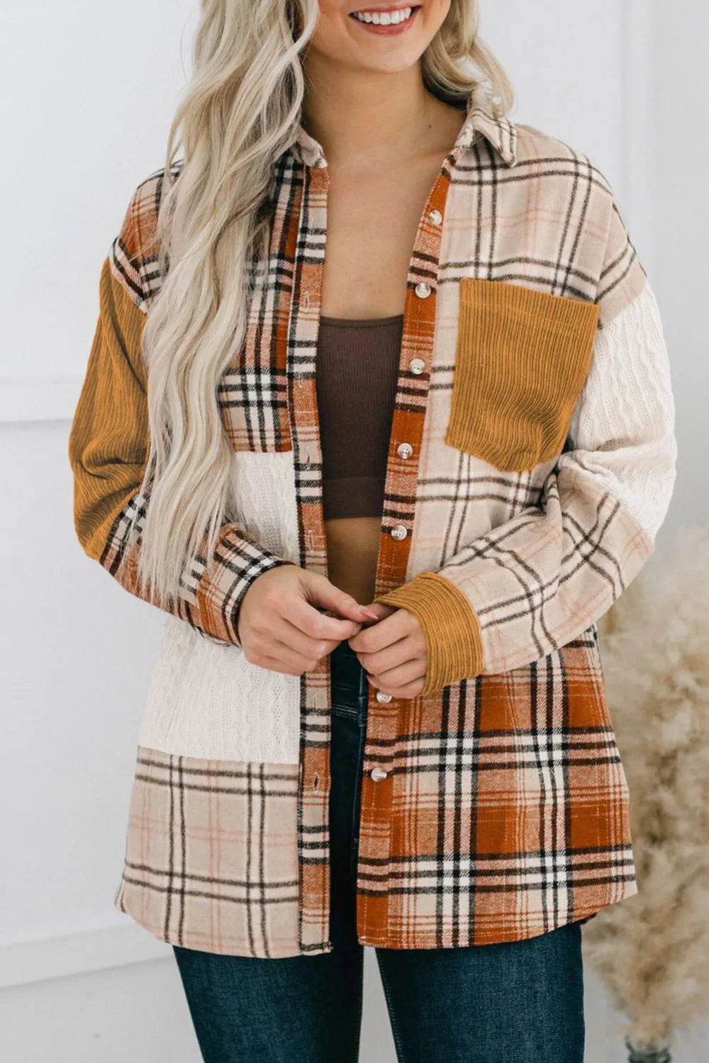Plaid Button Up Long Sleeve Shacket - ELY VESSA LLC