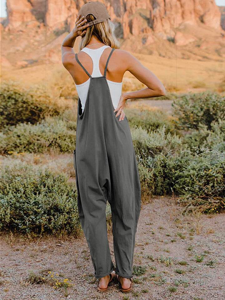Double Take Full Size Sleeveless V-Neck Pocketed Jumpsuit - ELY VESSA LLC