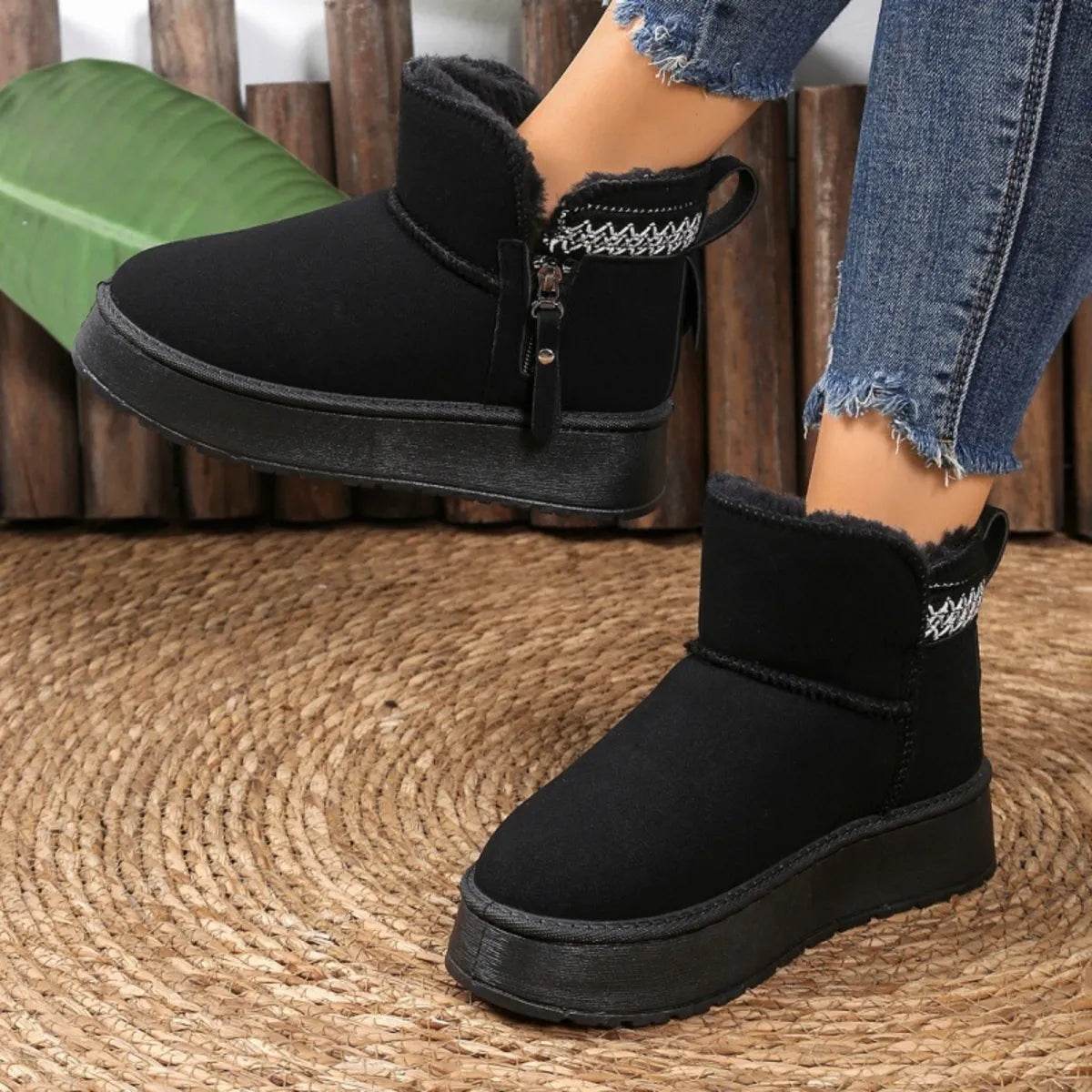 Suede Ankle Boots with Decorative Strap - ELY VESSA LLC