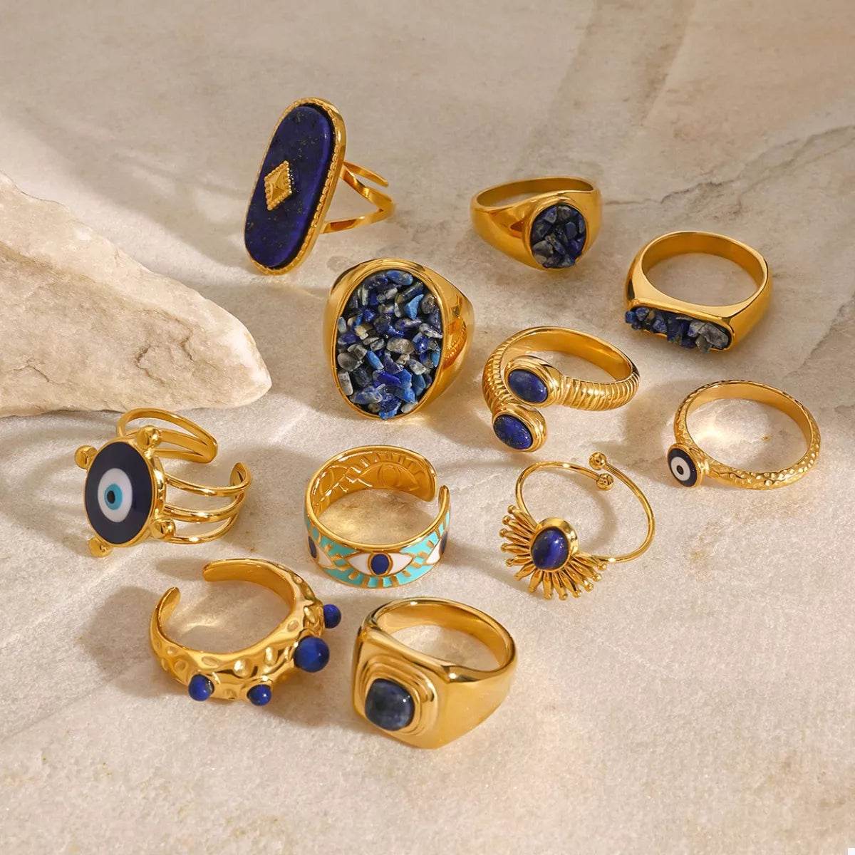 18K Gold-Plated Natural Stone Ring - ELY VESSA LLC