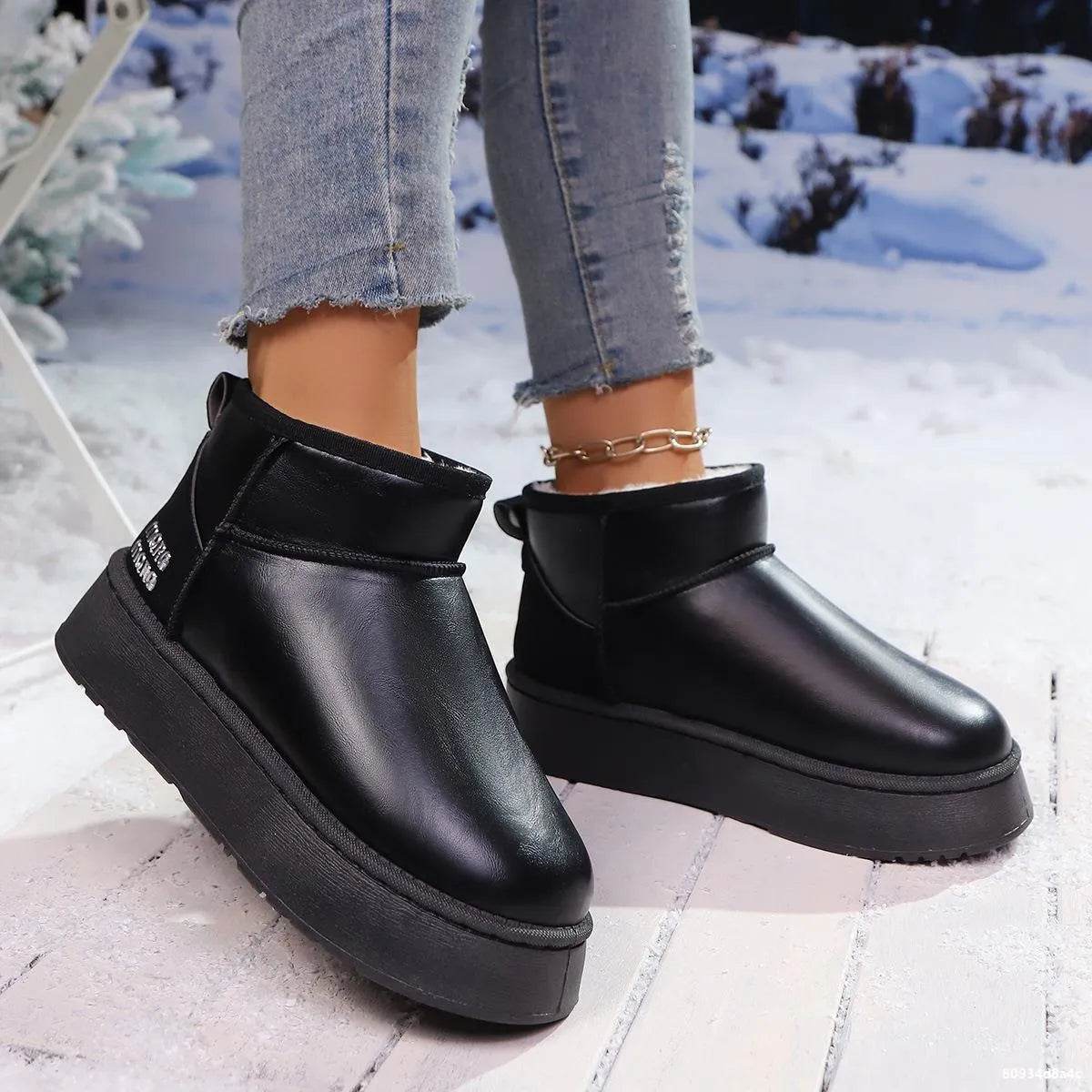 Faux-Fur Platform Ankle Boots - ELY VESSA LLC