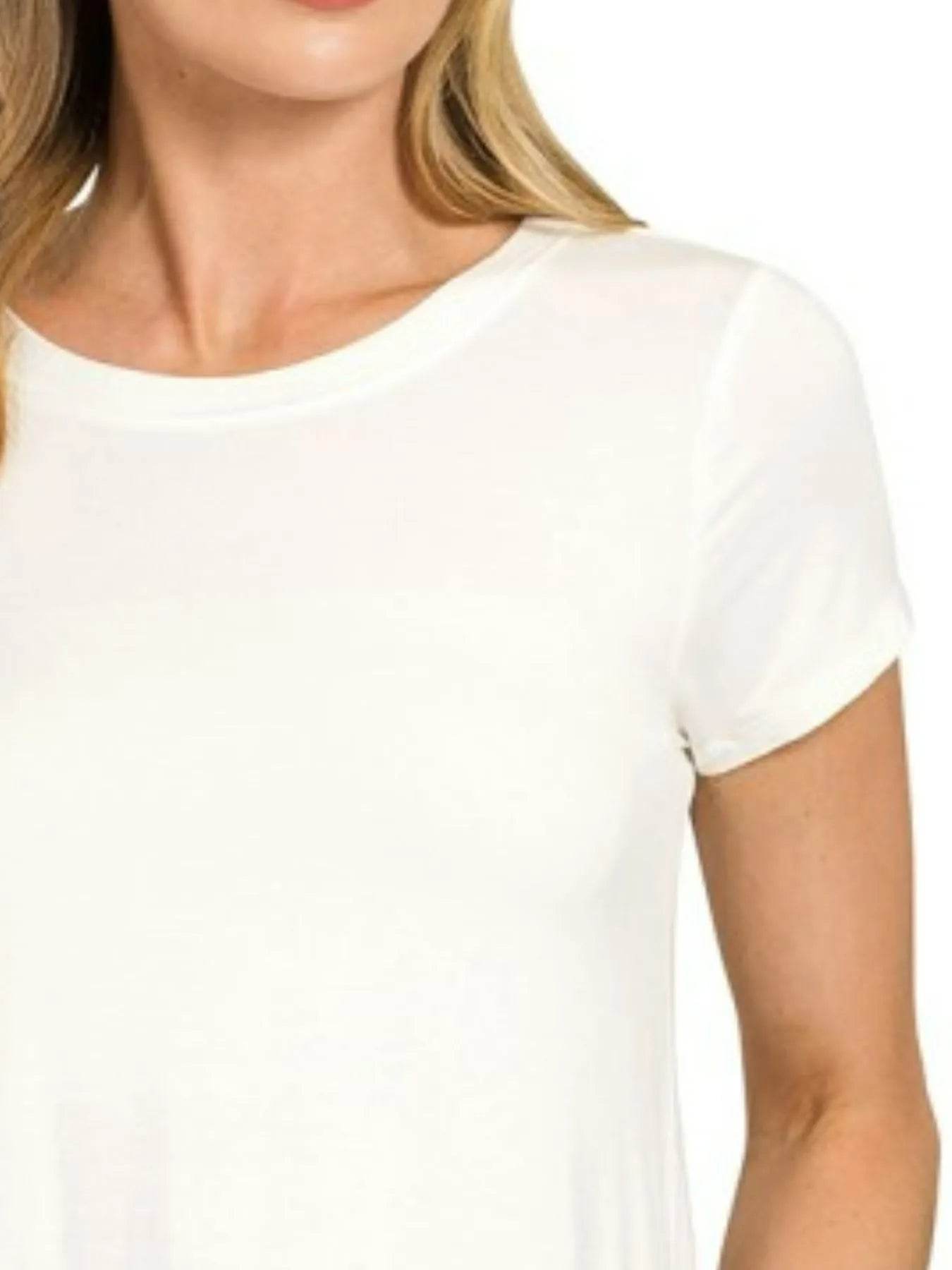 Zenana Flowy Round Hem Rayon Short Sleeve T-Shirt - ELY VESSA LLC
