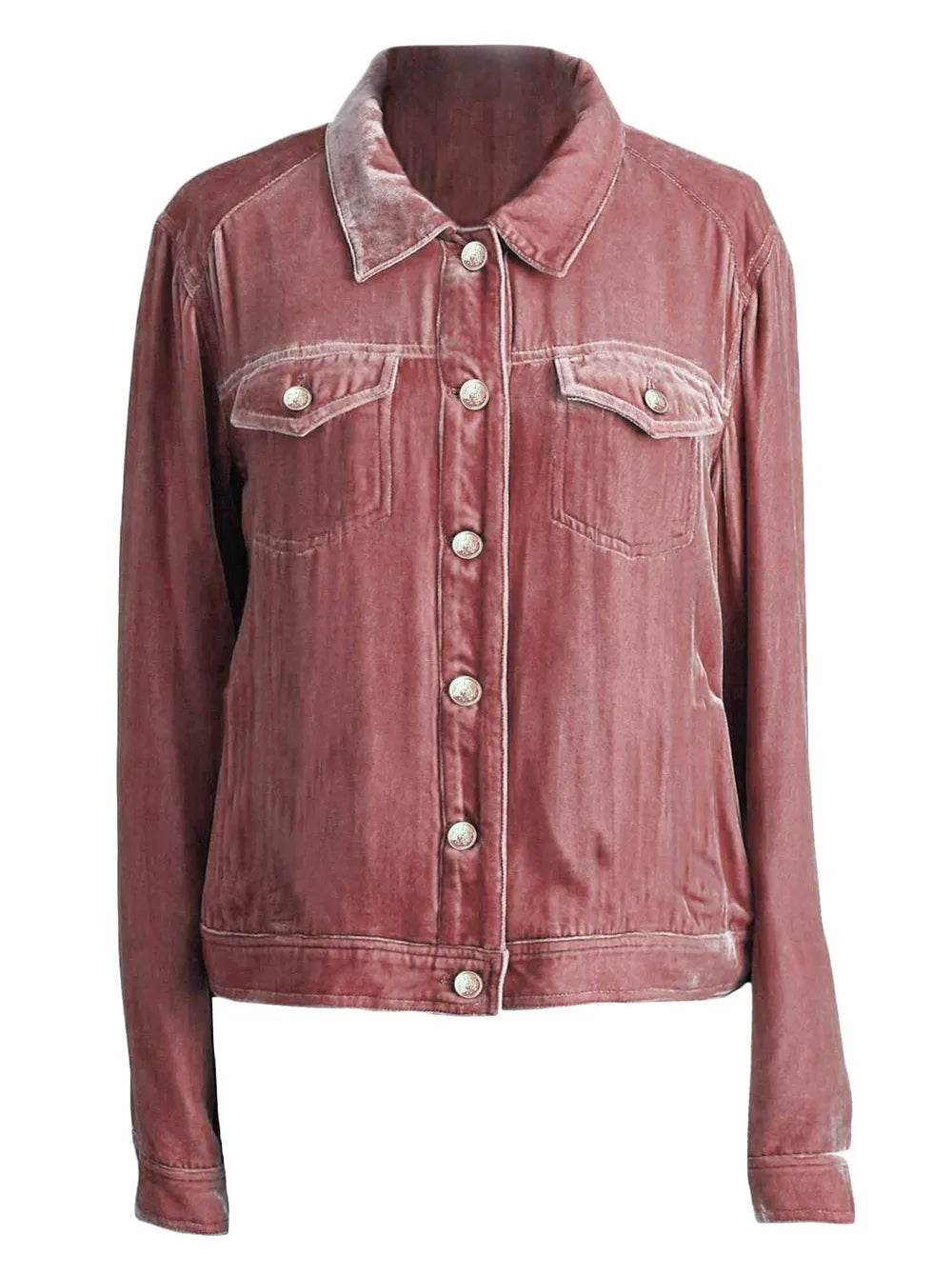 Button Up Long Sleeve Jacket with Chest Pockets - ELY VESSA LLC