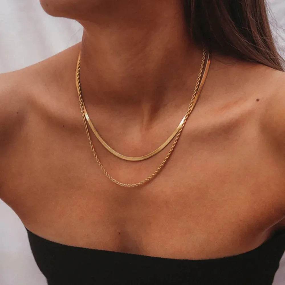 18K Gold-Plated Double-Layered Necklace - ELY VESSA LLC