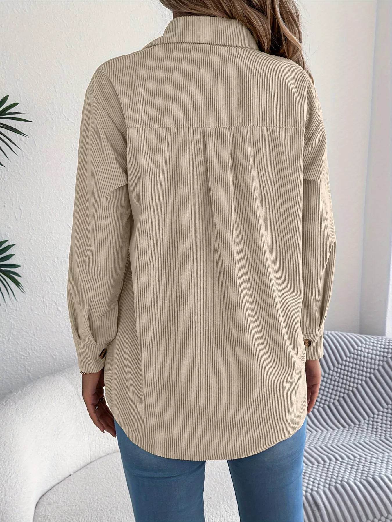 Corduroy Button-Up Long Sleeve Shacket - ELY VESSA LLC