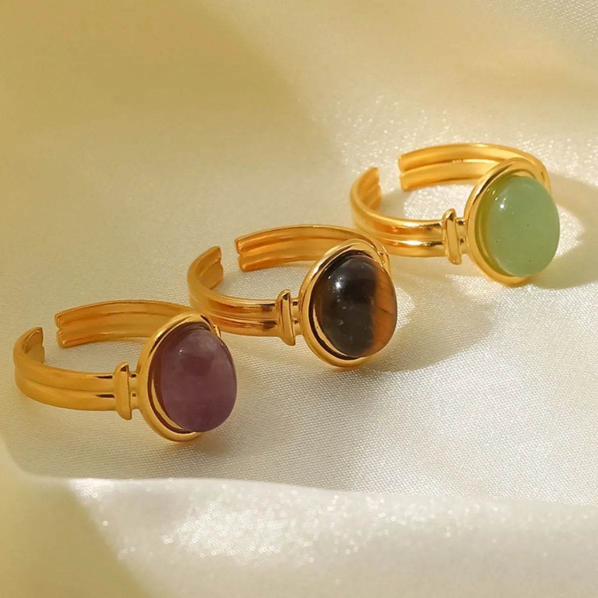 Vintage Natural Stone Gold Plated Adjustable Ring - ELY VESSA LLC