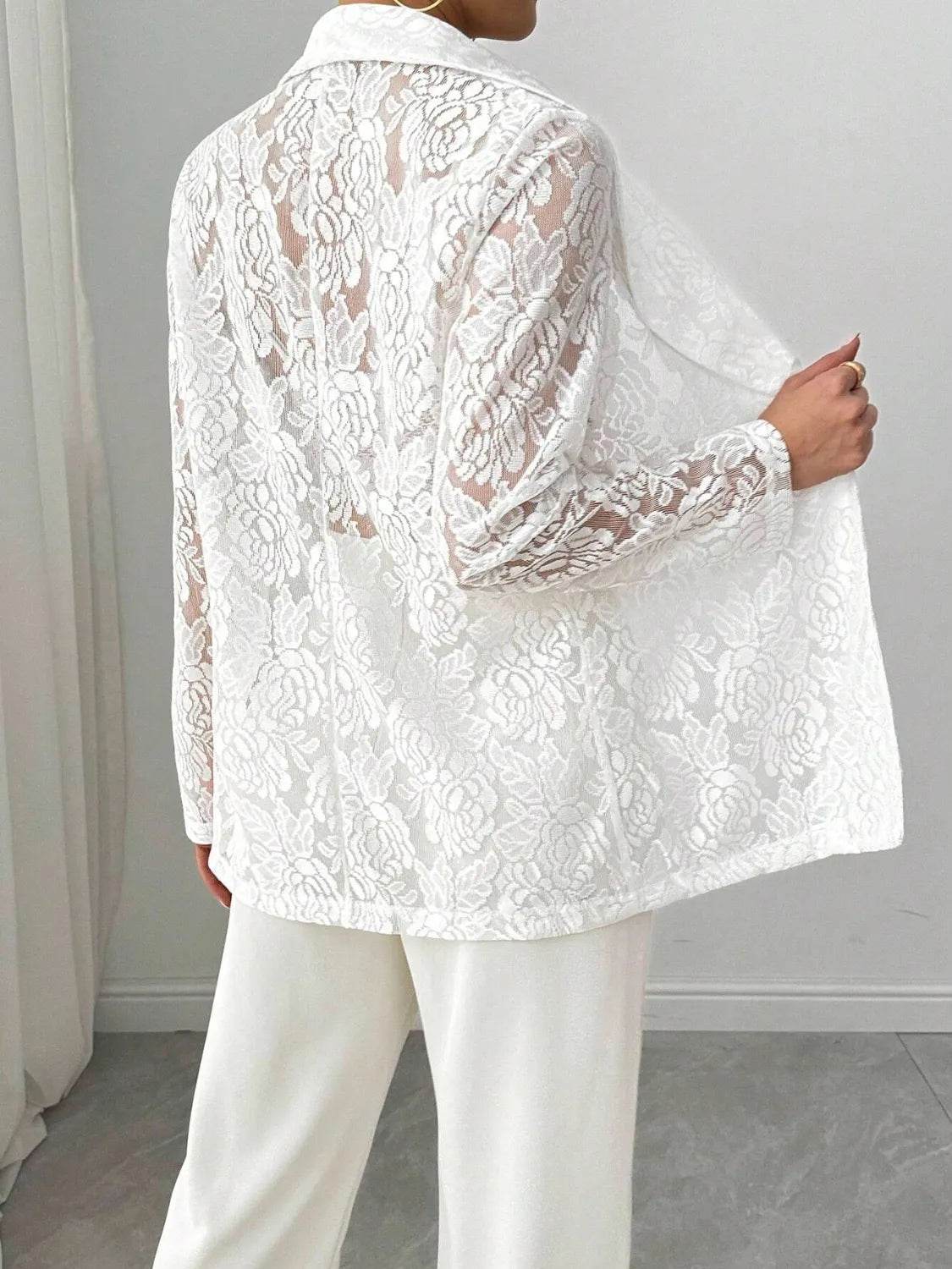 Lace Lapel Collar Long Sleeve Blazer - ELY VESSA LLC