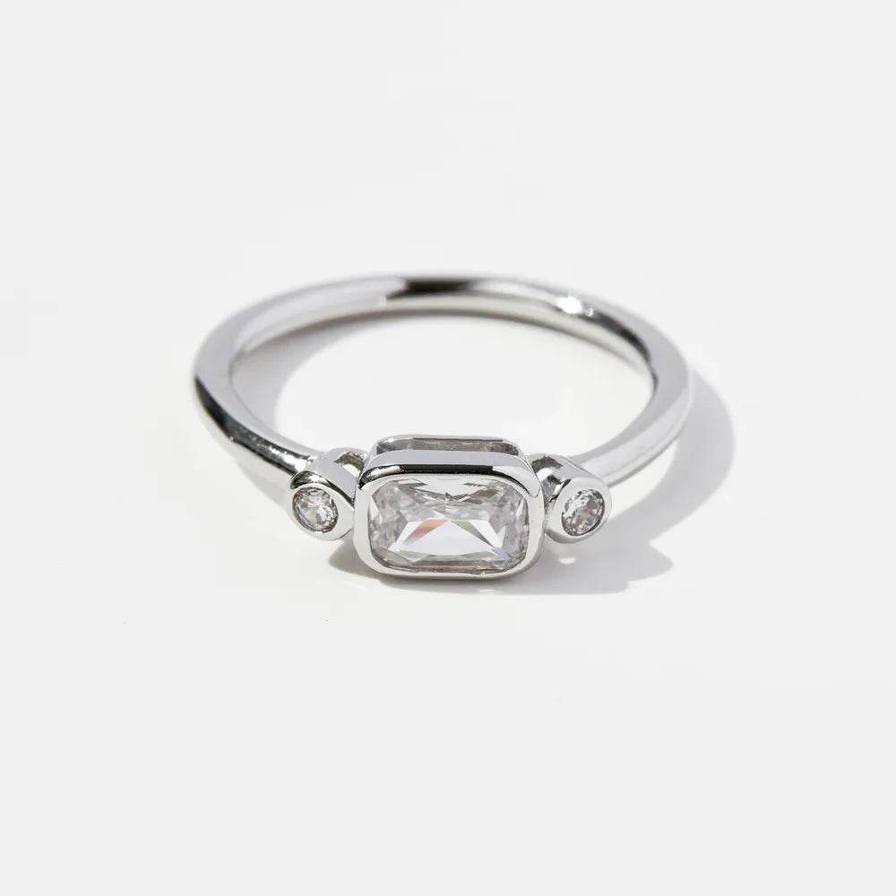 925 Sterling Silver Geometric Zircon Ring - ELY VESSA LLC