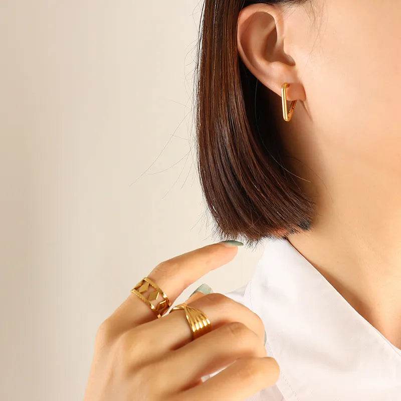 Titanium Steel Geometric Huggie Earrings - ELY VESSA LLC