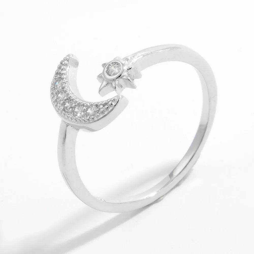 925 Sterling Silver Moon Open Ring - ELY VESSA LLC
