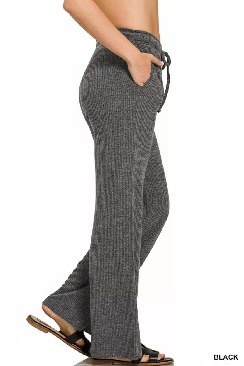 Zenana Ribbed Drawstring Lounge Pants - ELY VESSA LLC