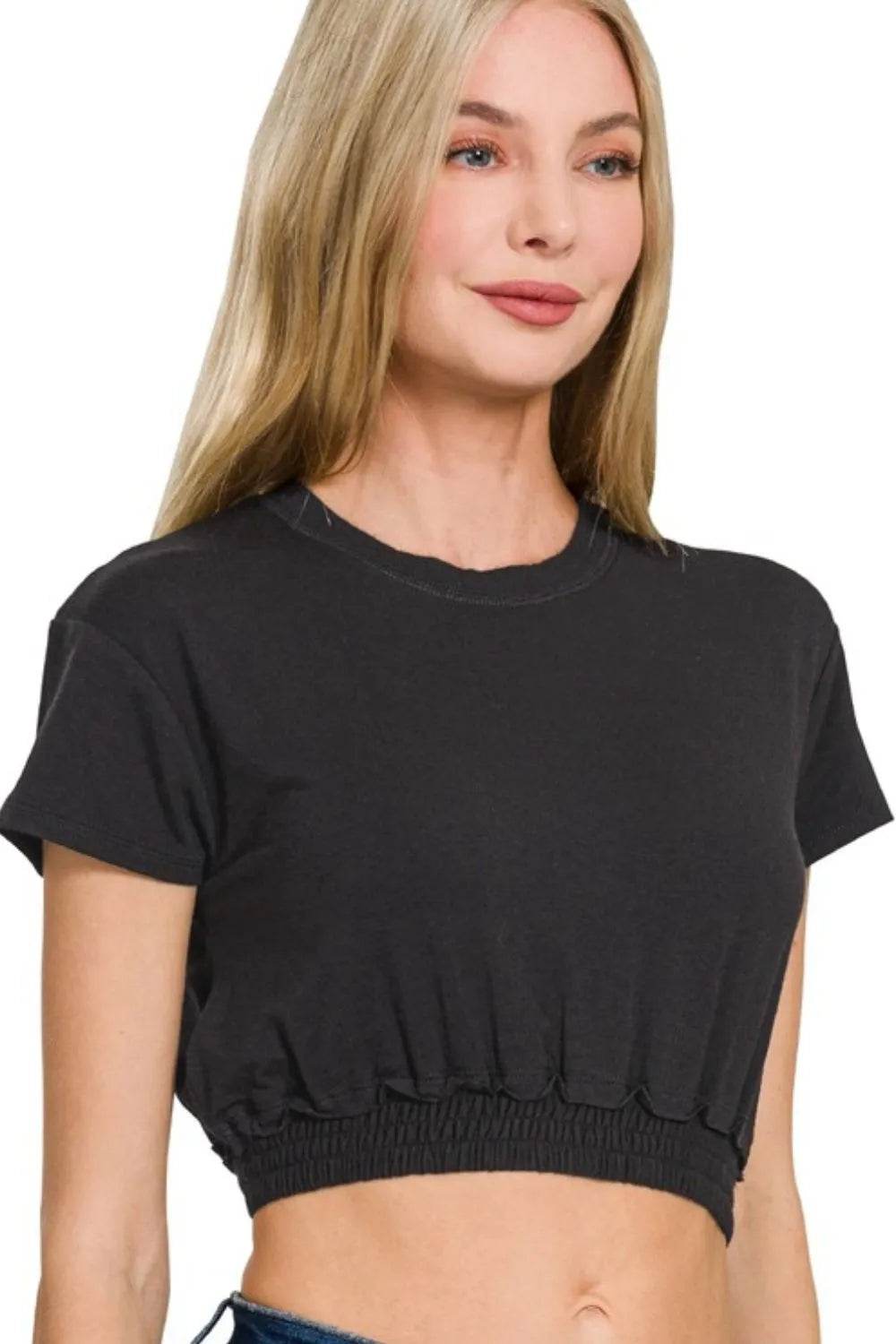 Zenana Elastic Hem Crop Top - ELY VESSA LLC