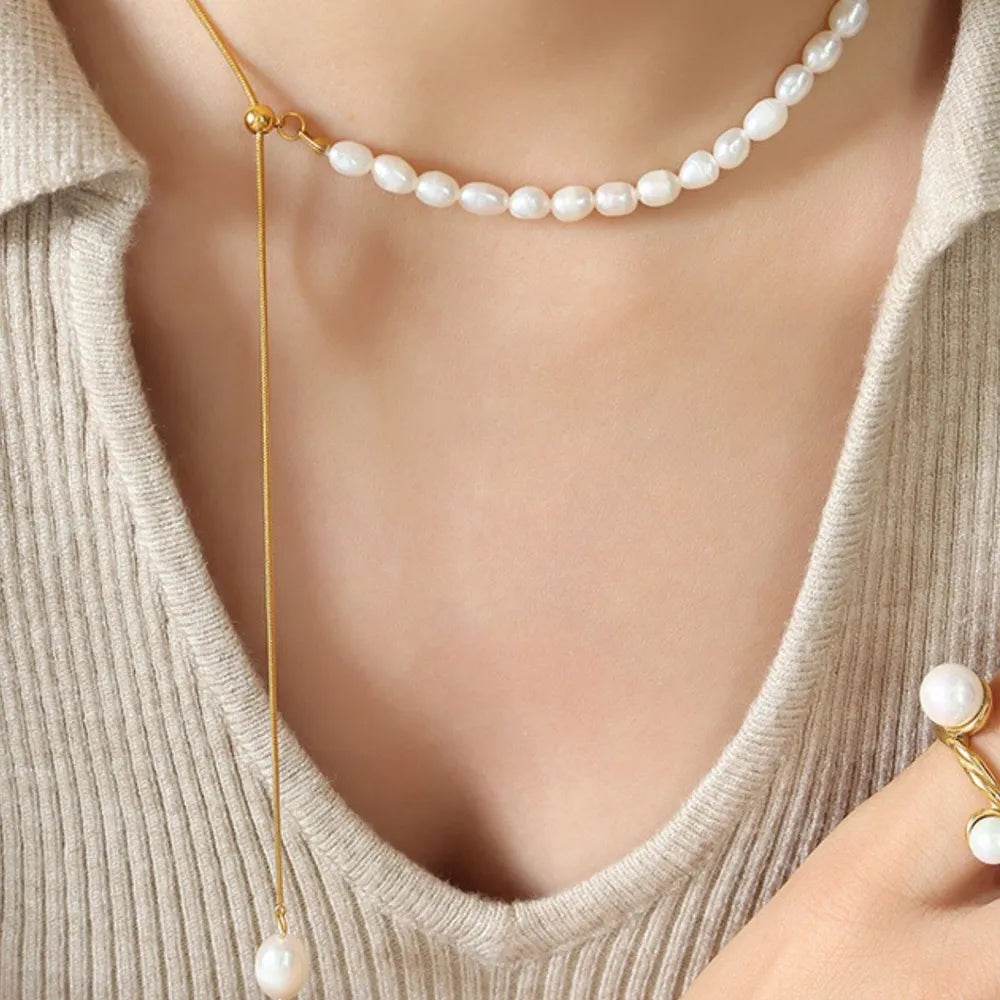 18K Gold-Plated Pearl Necklace - ELY VESSA LLC