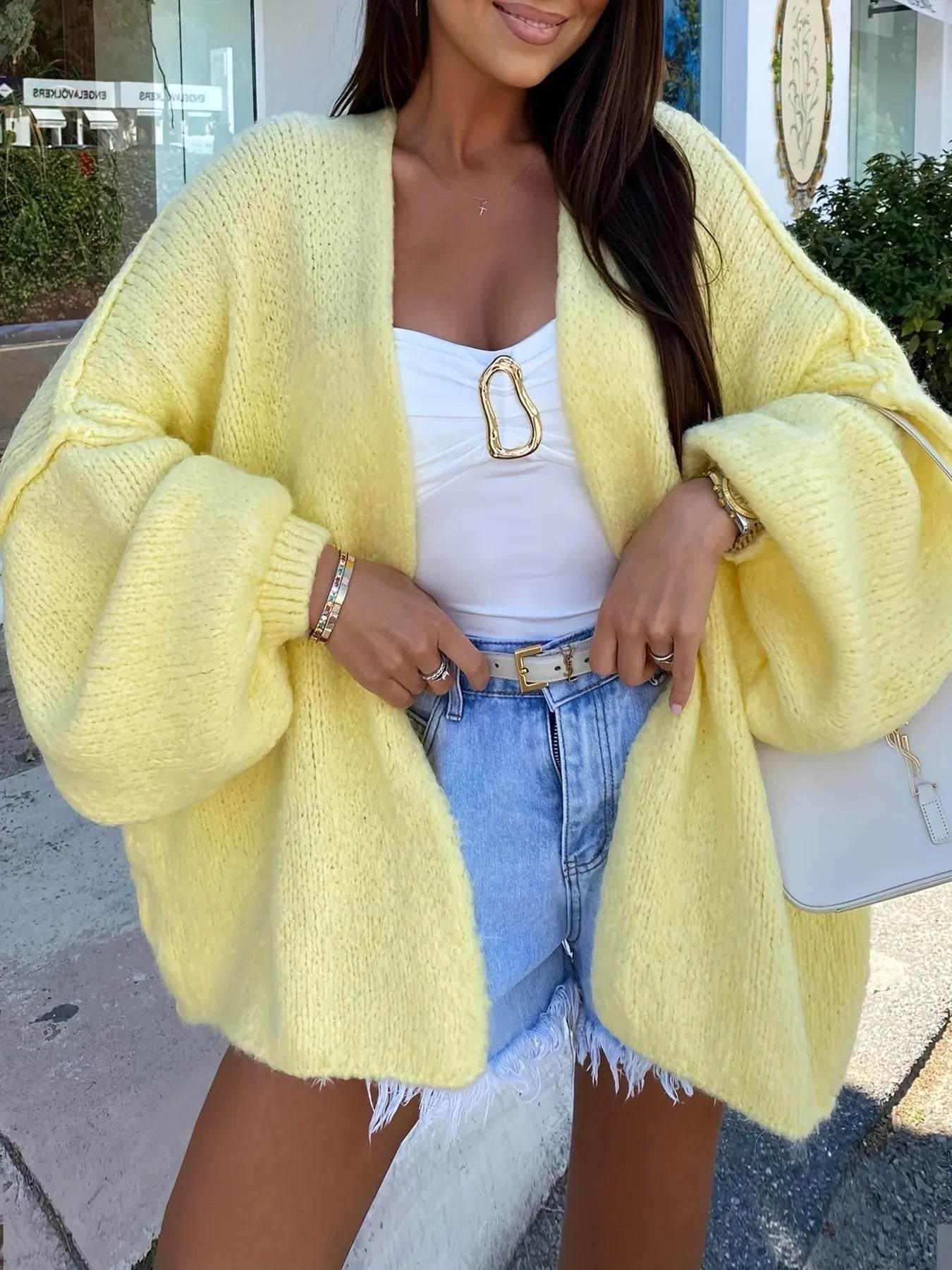 Open Front Long Sleeve Cardigan - ELY VESSA LLC