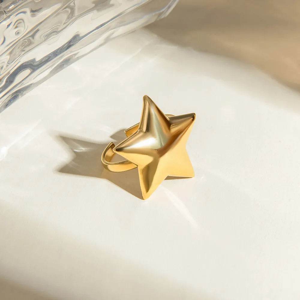 18K Gold-Plated Stainless Steel Star Ring - ELY VESSA LLC