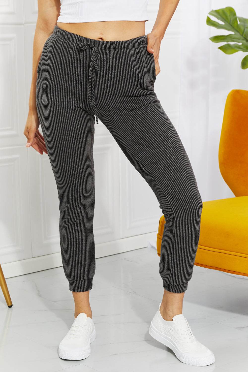 Blumin Apparel Full Size Easy Living Ribbed Joggers - ELY VESSA LLC