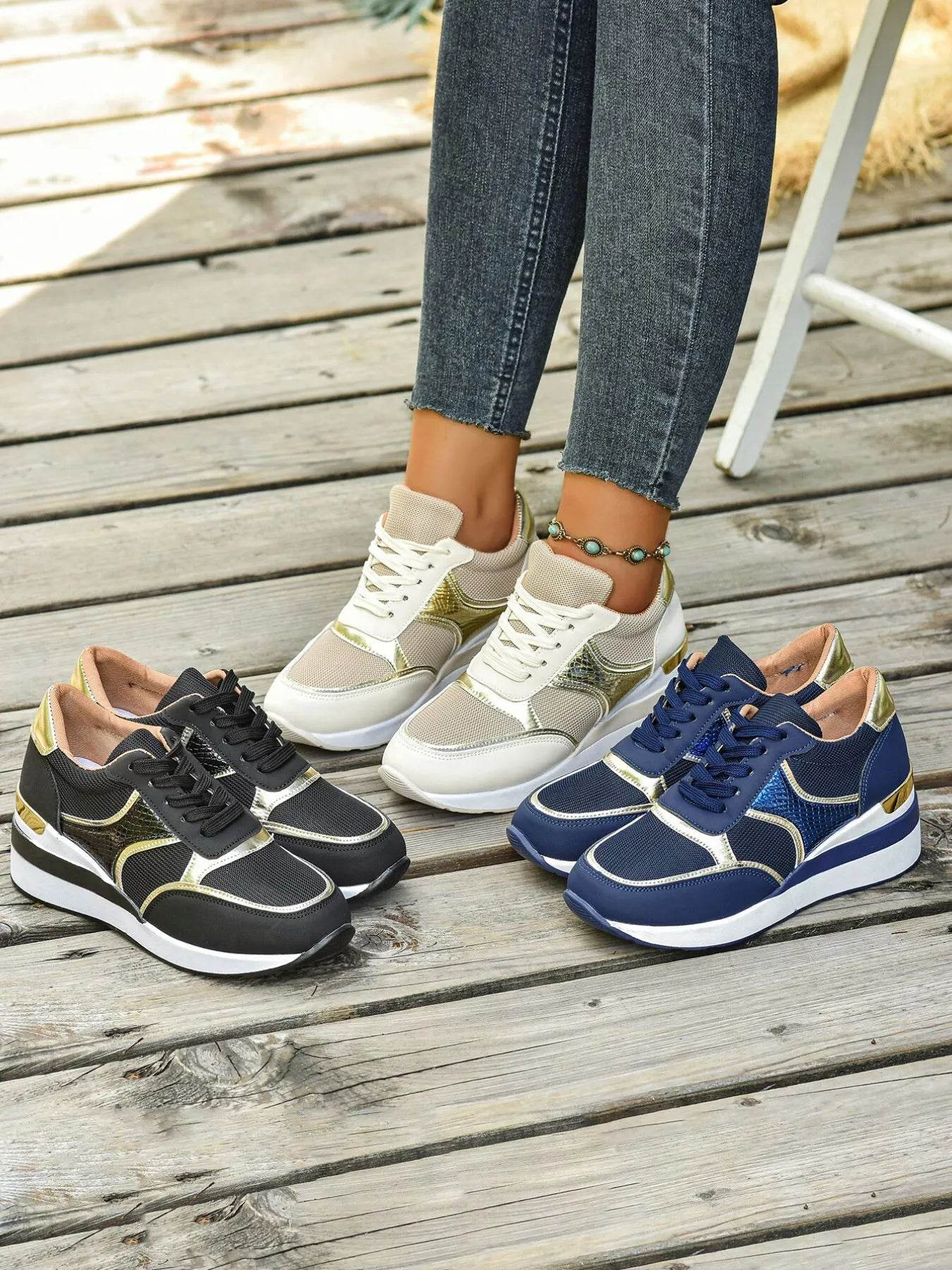 Lace Up Wedge Sneakers - ELY VESSA LLC