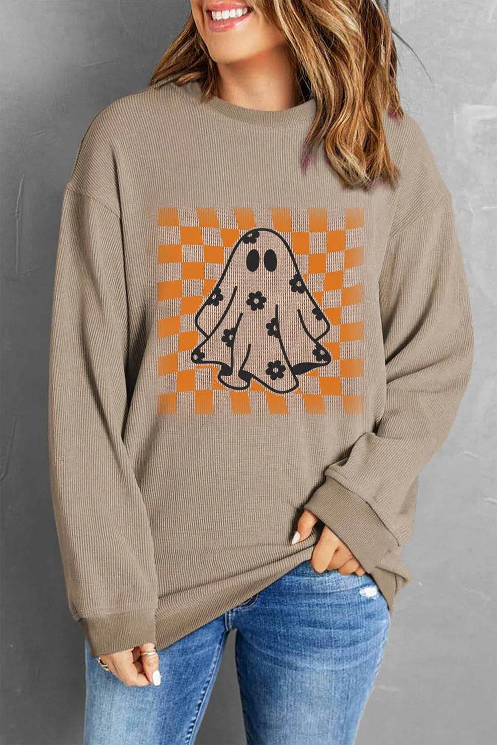 Ghost Round Neck Long Sleeve Sweatshirt - ELY VESSA LLC