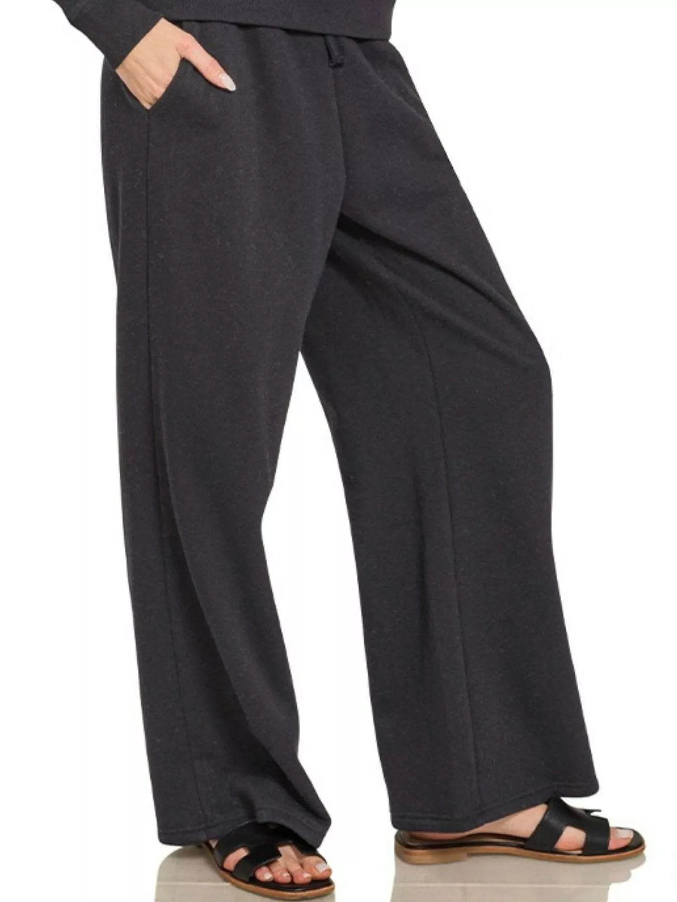 Zenana Fleece Long Sleeve Top and Sweatpants Set - ELY VESSA LLC