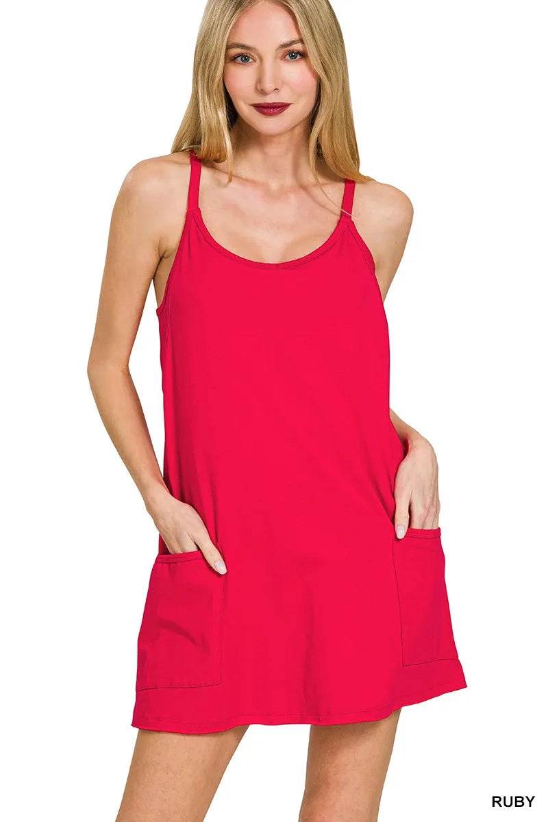 Zenana Cami Mini Dress with Built-in Romper Liner - ELY VESSA LLC
