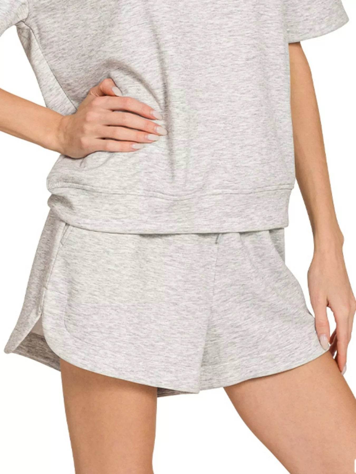 Zenana Scuba Short Sleeve Top & Shorts Set - ELY VESSA LLC