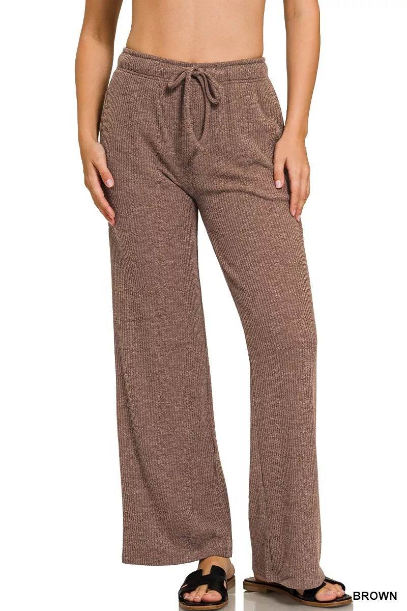 Zenana Ribbed Drawstring Lounge Pants - ELY VESSA LLC