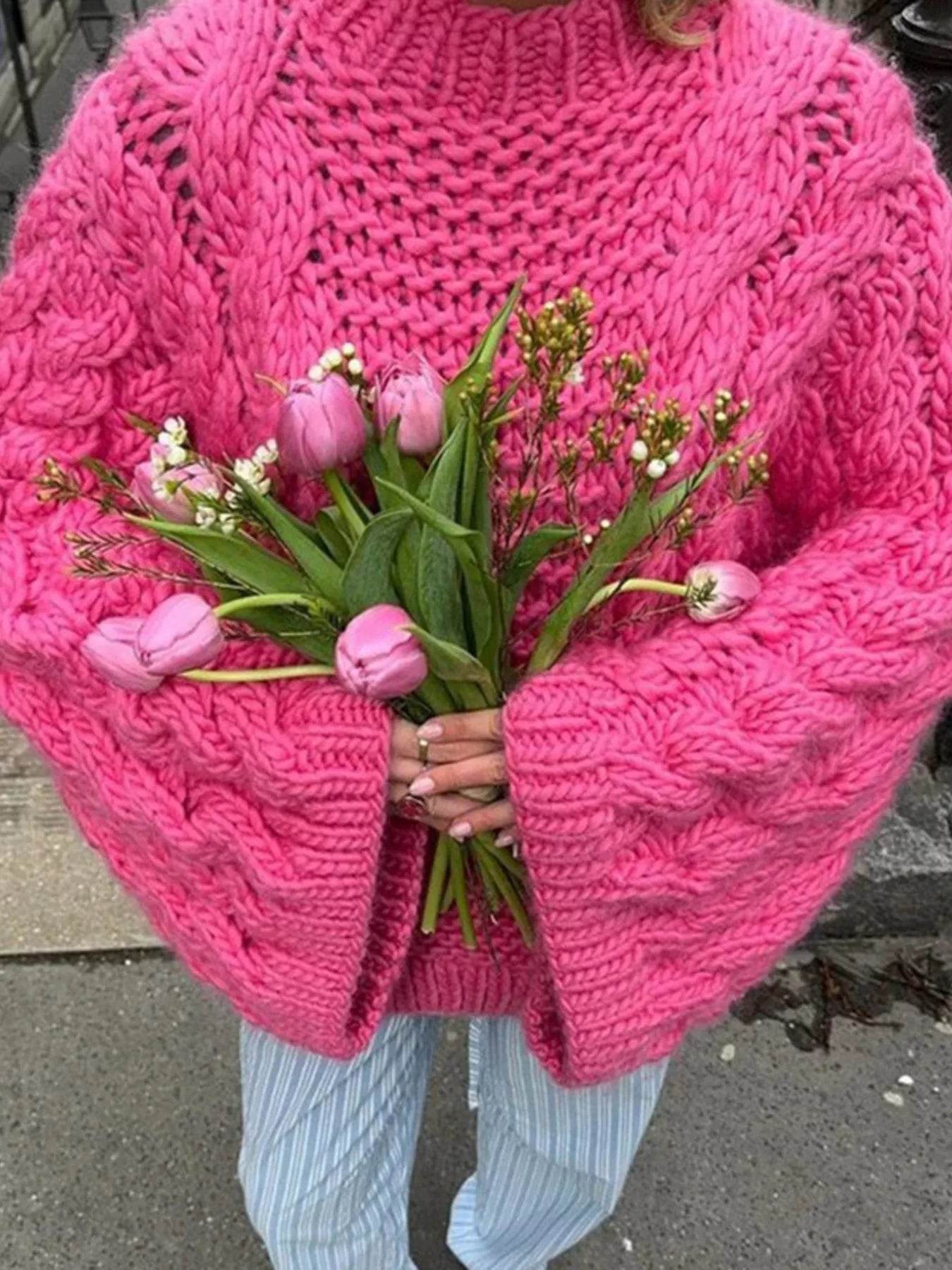 Cable Knit Oversized Sweater - ELY VESSA LLC