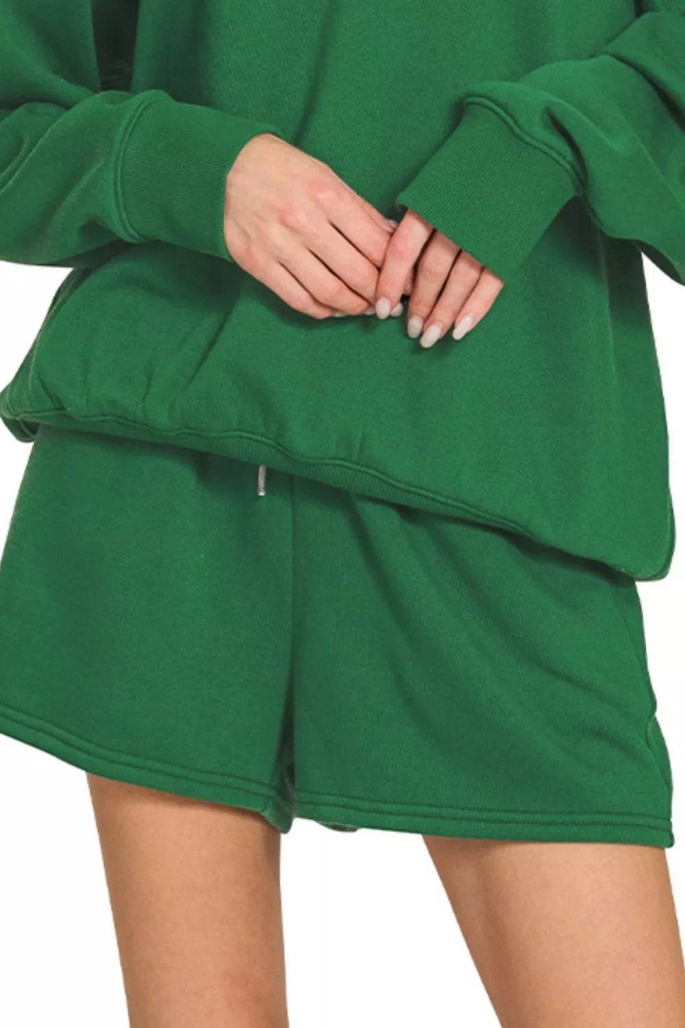 Zenana Fleece Boat Neck Sweatshirt and Shorts Set - ELY VESSA LLC