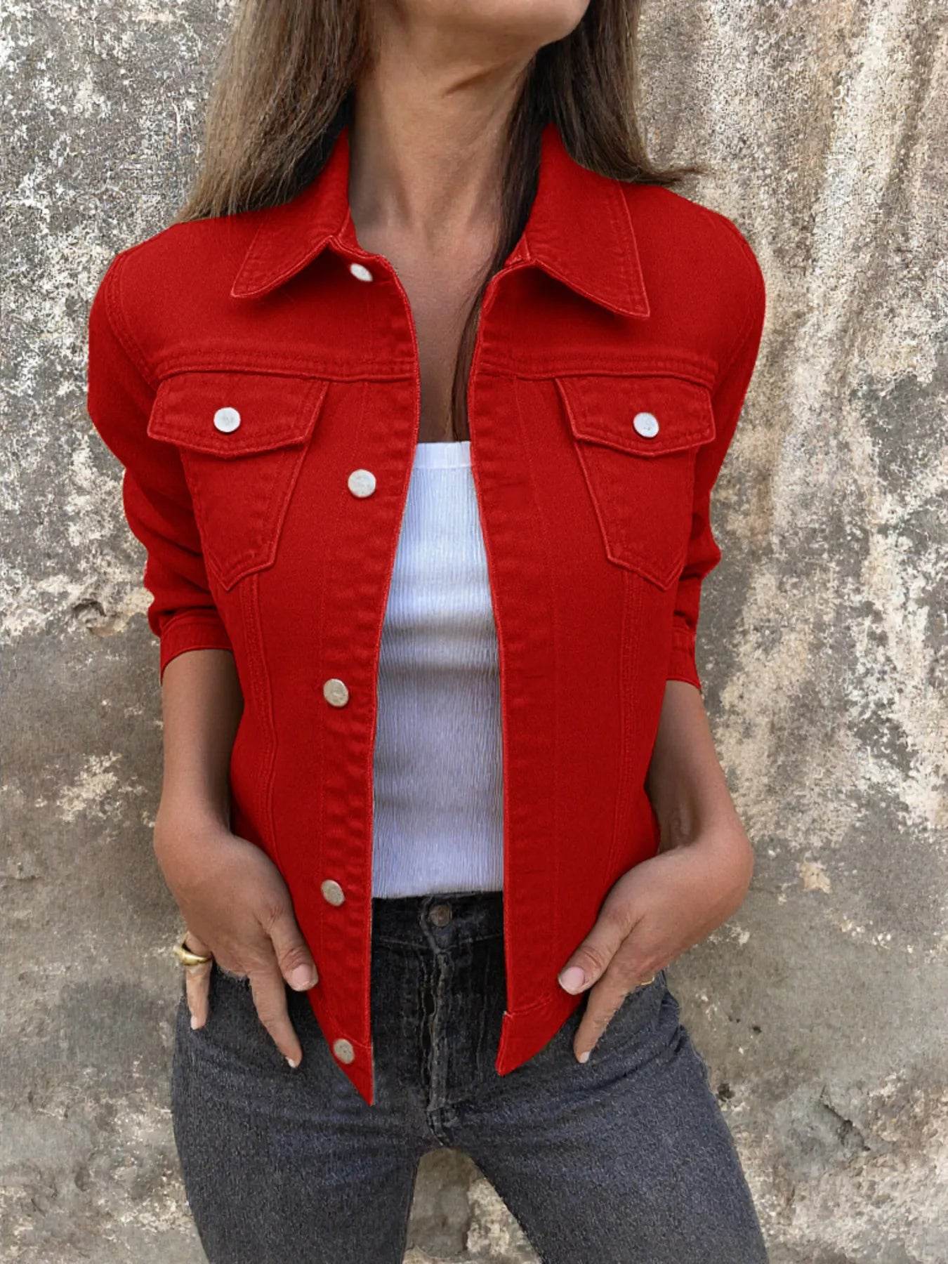 Button Front Closure Denim Jacket - ELY VESSA LLC