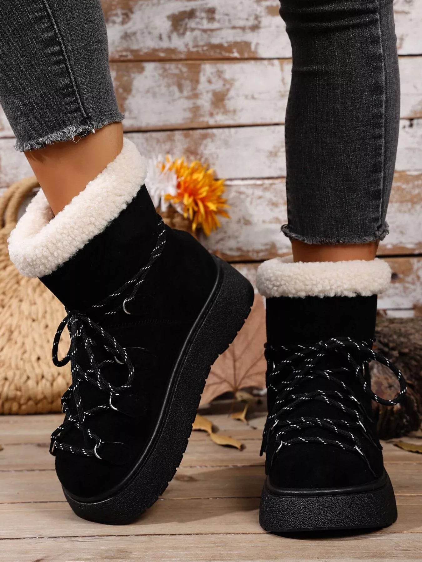 Round Toe Lace Up Platform Boots - ELY VESSA LLC